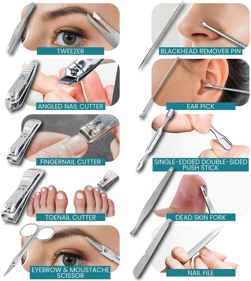 Manicure Set 10 in 1 Stainless Steel Manicure Kit Professional Pedicure Grooming Kit Portable Pedicure Kit Nail Tools & Accessories Hair Facial Care and Nail Care for Men and Women (Peonie Rose) image number 5