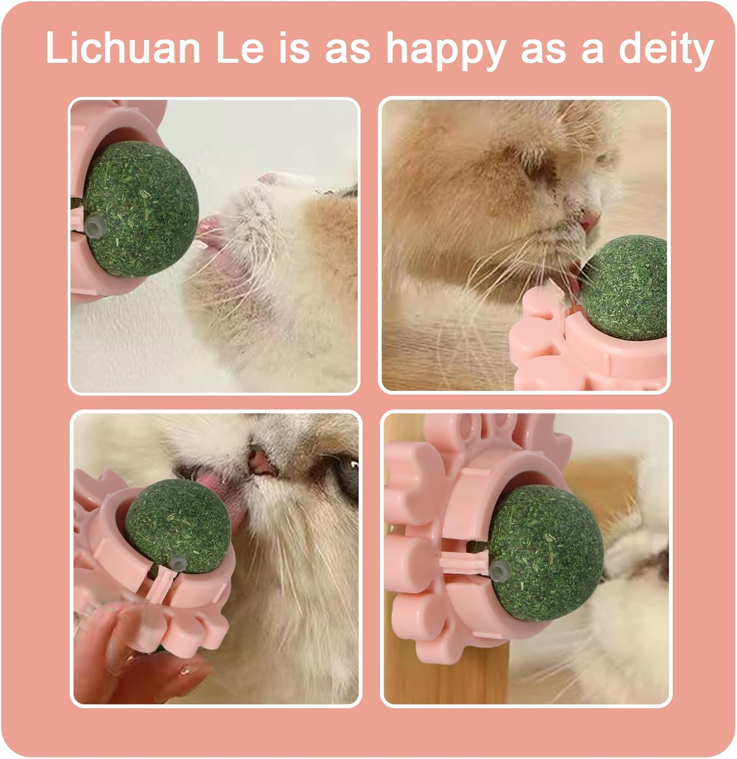 Decordwell Catnip Wall, Pack of 3 Rotating Catnip Ball, 360&deg; Rotatable Leaky Interactive, with Lid, Interactive, for Cleaning Teeth Intestinal Digestion (Pink, Green, Yellow) image number 5