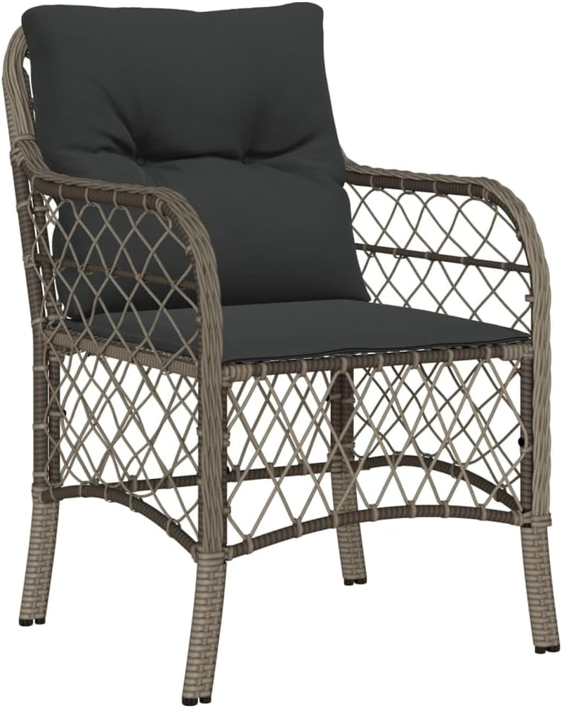 Vidaxl Grey Poly Rattan Garden Chairs with Dark Grey Cushions - Set of 2 Outdoor Armchairs for Patio, Deck, Garden Seating - Tissage En Filaments, Grey image number 5