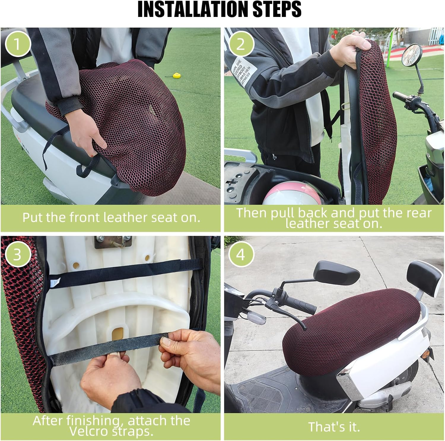 2Pcsblack Motorcycle Scooter Seat Cover Seat Anti-Slip Cushion 3D Spacer Mesh Fabric,Fitselectric Vehicle Andscooter, Xx-Large (Black, XL) image number 2