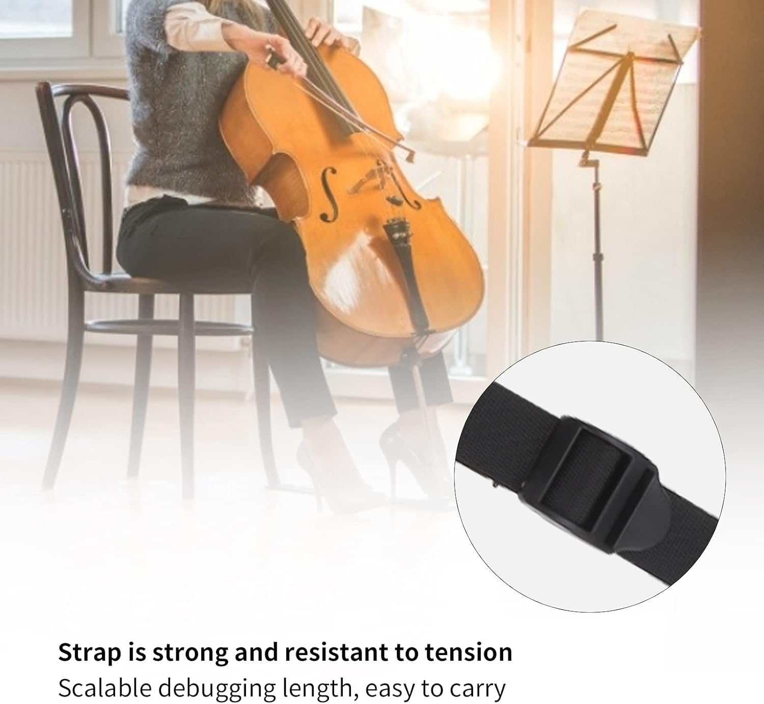 Cello End Pin Stopper, Cello Antislip Strap O Ring Holder Wood Fixing Plate Musical Instrument Endpins Accessories, Solid Wood Anchor Rest for Cello anti Slip (Wood Color)