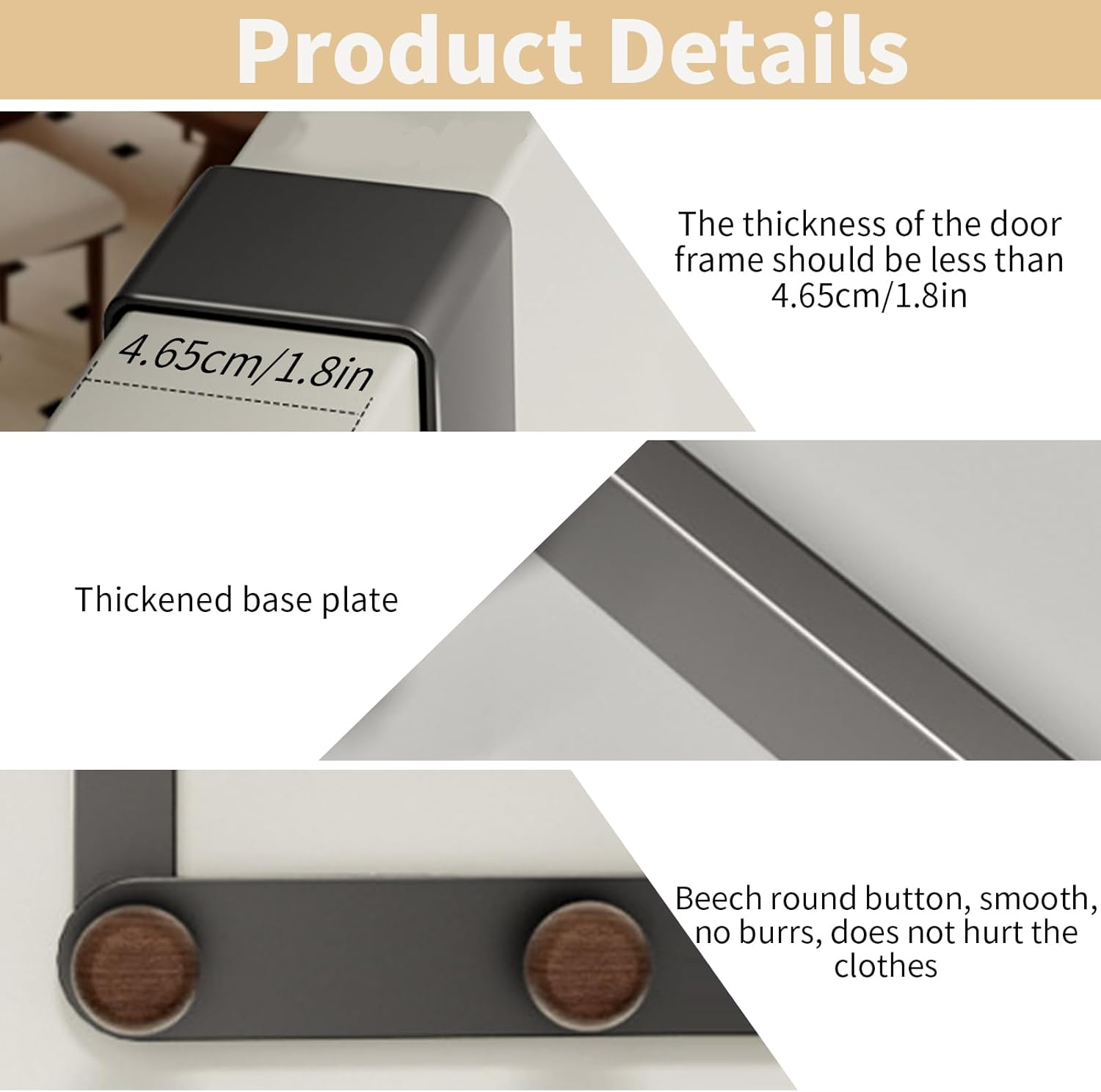 Over the Door Hooks Hanger for Clothes with 6 Wooden Door Hooks Sturdy Towel Rack Heavy Duty Coat Hooks on Back of Bathroom Bedroom Closet Doors for Hanging Clothes Hat Towels Umbrellas Key (Grey) image number 1