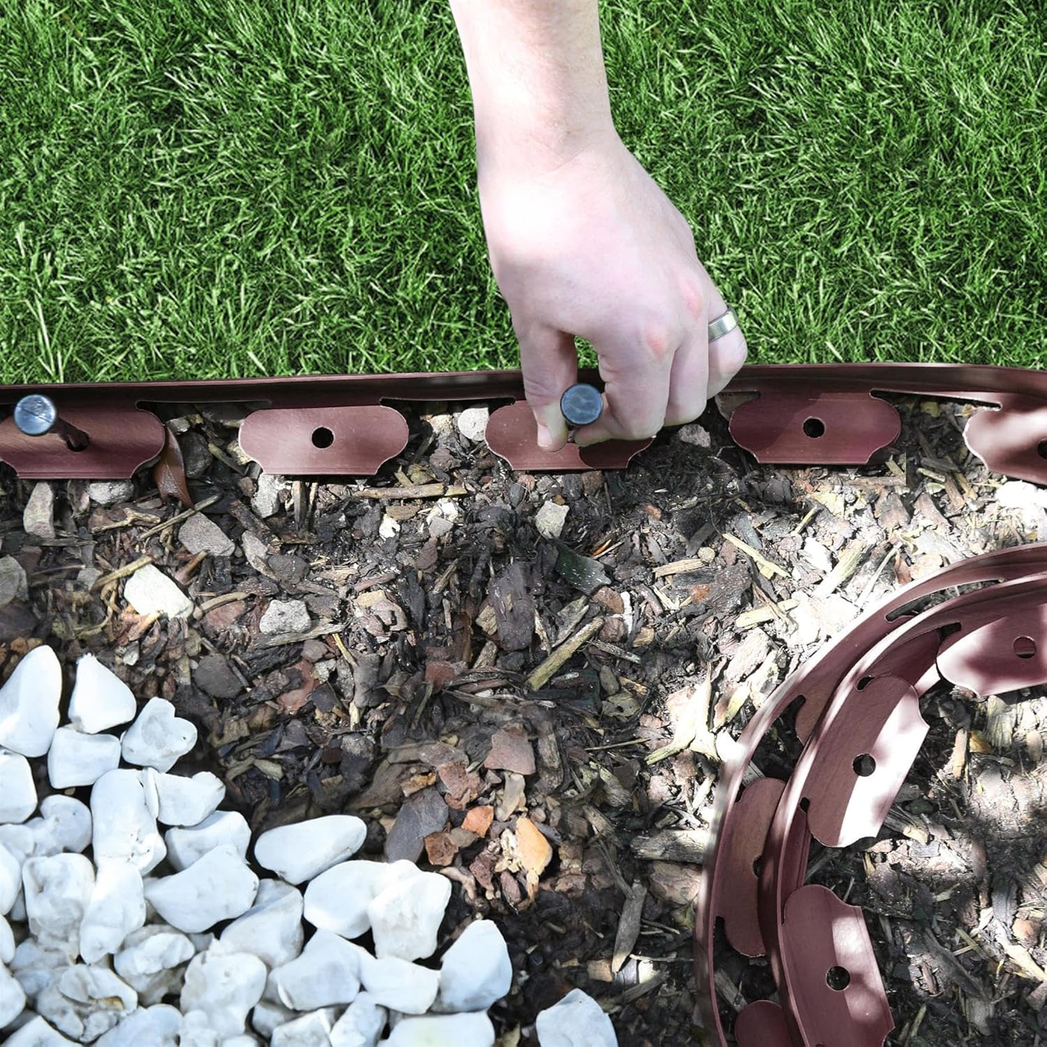 1X Flexible Plastic Lawn & Path Edging with 40 Pegs - 10M X 4Cm - Brown - Garden Grass Flower Plant Bed Stone Path Border Edge Roll - by Harbour Housewares image number 4