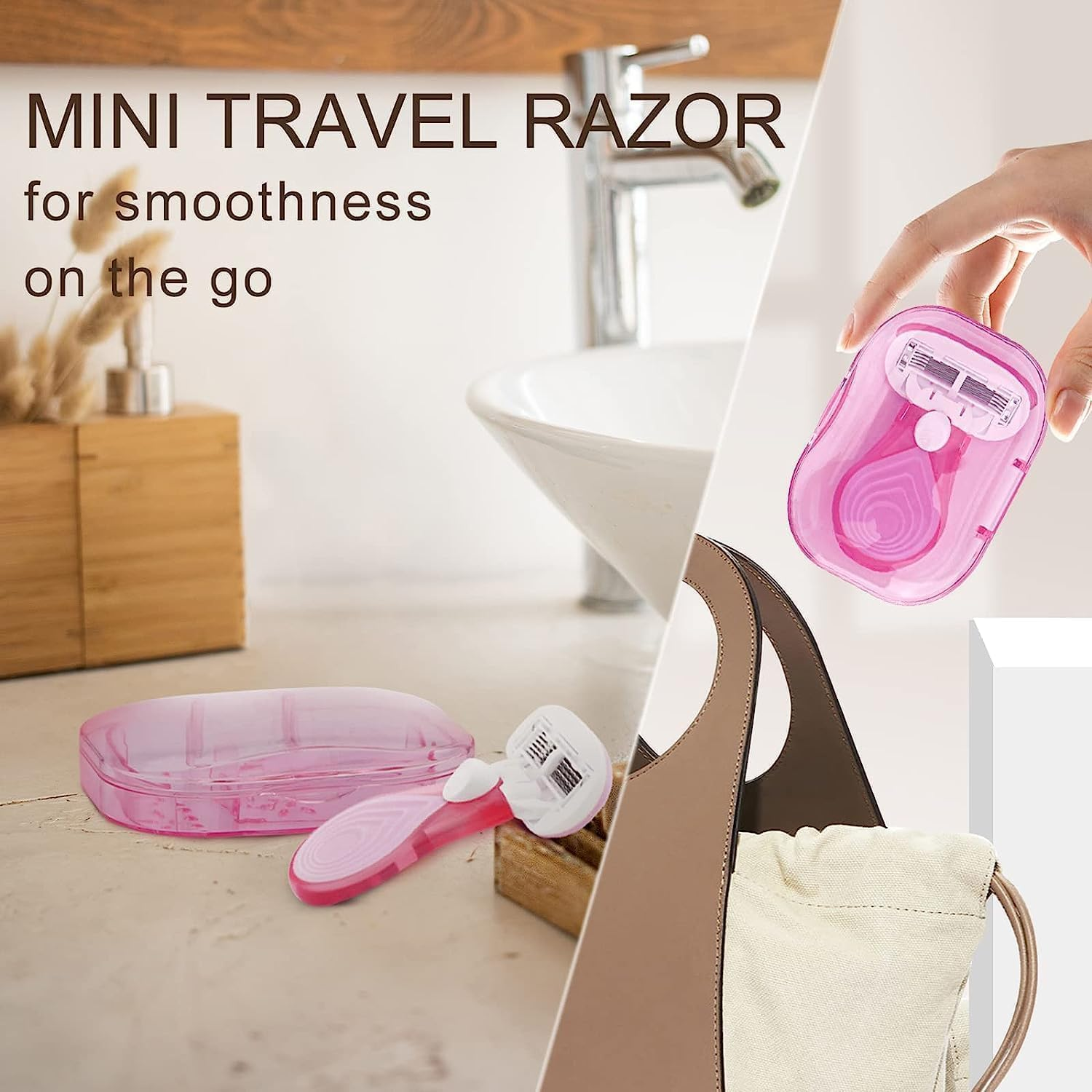 Mini Travel Razor for Women, 5-Blade Sensitive Safety Body Razors, Travel Accessories, Travel Essentials Shave Kit for Legs Hands Arm Smooth Skin, Includes 1 Mini Razor, 3 Razor Blade Refills, 1 Travel Case