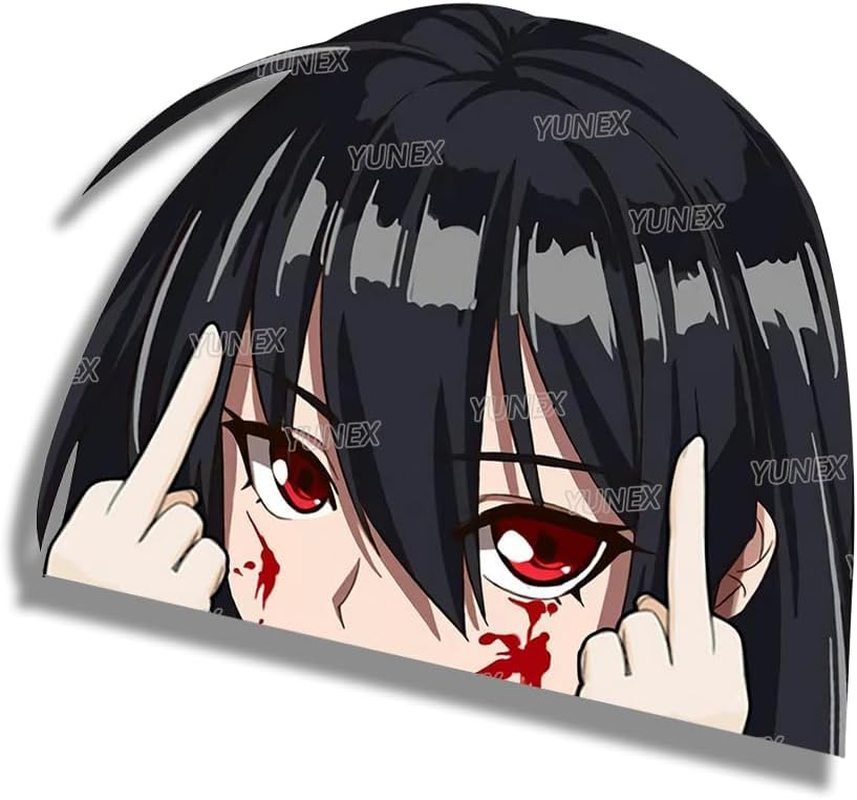 YUNEX 5.1 Inch Anime Akame Car Decals Peeking Creative Vinyl Stickers for Bumper Window Laptop Motorcycle Luggage Waterproof