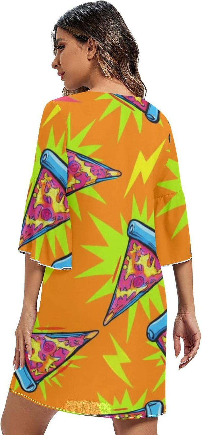 Cartoon Pizza Orange Casual Chiffon Dress Printed Line Maternity Dress S-XXL image number 1