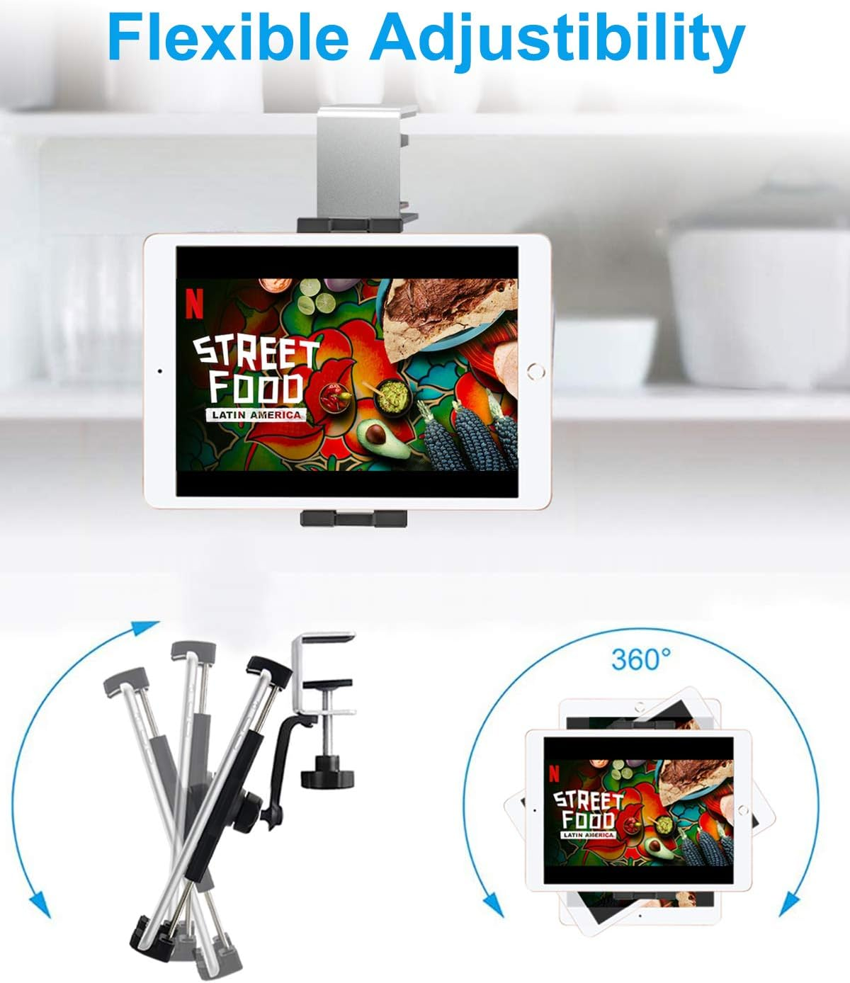 Woleyi Kitchen Cabinet Tablet Mount, Easy-Install under Cabinet Tablet Clamp Holder Stand for Ipad Pro/Air/Mini, Galaxy Tab/Z Fold, Fire HD, Surface Pro, Switch, Iphone, 4-13" Cell Phones and Tablets image number 6