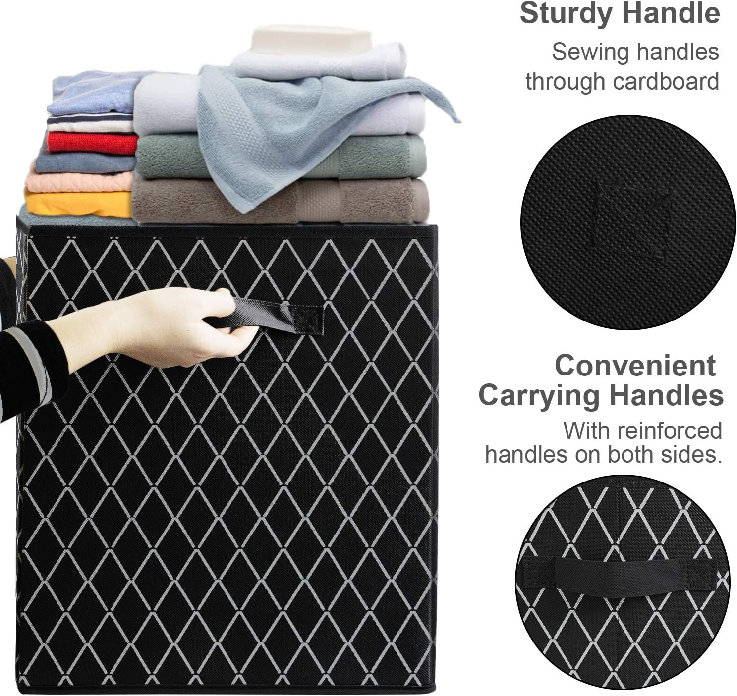 Toy Chest Box Organizer Bins for Boys Girls, Kids Large Collapsible Storage Box Container Sturdy with Fabric Flip-Top Lid & Handles for Clothes, Blanket, Nursery, Playroom, Bedroom, (Black)