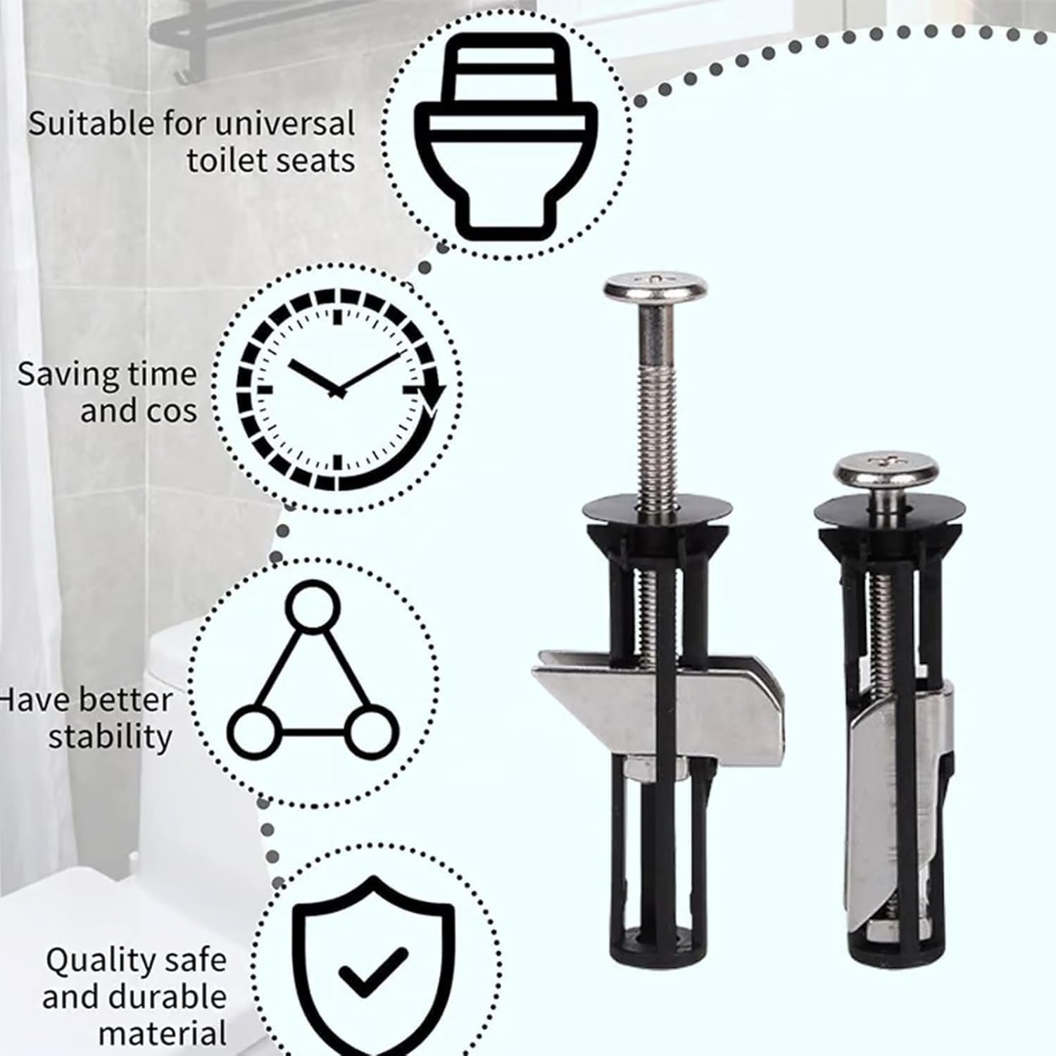 LOLLIDO 4PCS Toilet Seat Fastener Bolt Kit - Heavy Duty Toilet Seat Bolt Kit, New Universal Toilet Seat Screw Replacement - Nut Screw for Easy Installation, Maintenance of Toilet Seats image number 5