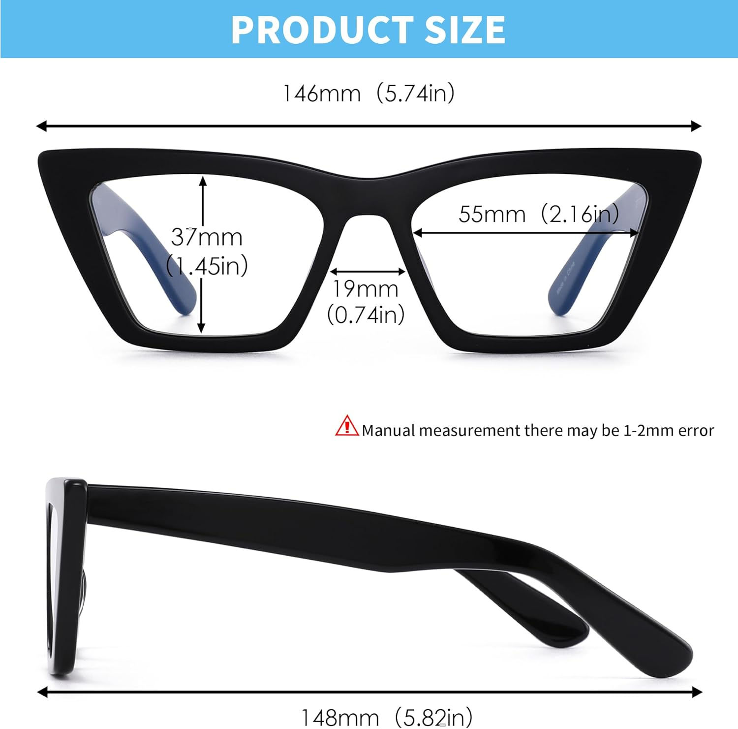 GLINDAR Cat Eye Blue Light Blocking Glasses Vintage Narrow Square Computer Eyeglasses Acetate Frame image number 4