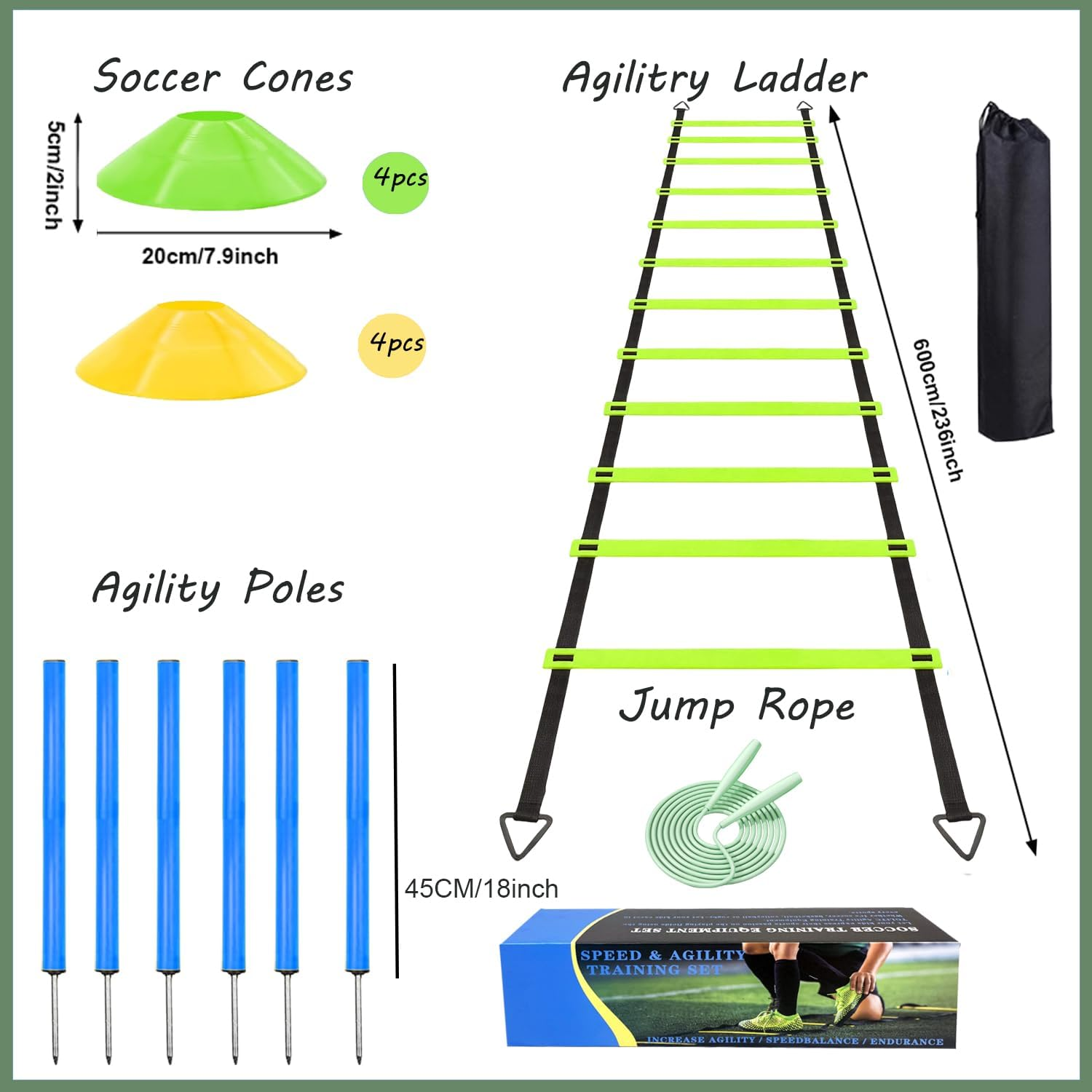 Agility Ladder Training Poles Equipment, Soccer Training Equipment-20Ft Speed Ladder, 6 Agility Poles, 6 Soccer Cones for Training Football Basketball Rugby Training Equipment for Kids Youth Adults image number 4