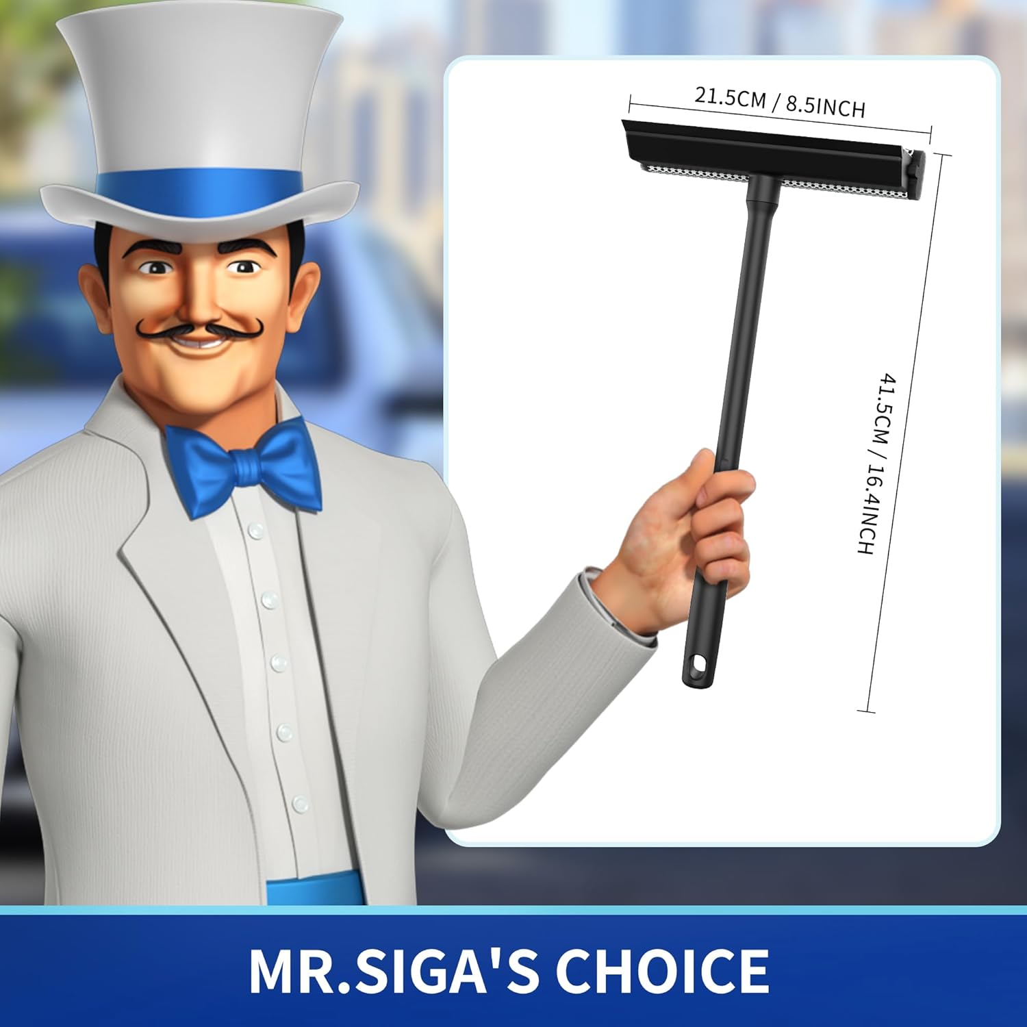 MR.SIGA Professional Squeegee for Car Windshield Cleaning, 2 in 1 Shower Door Squeegee with Handle & Window Washing Sponge, Black image number 4