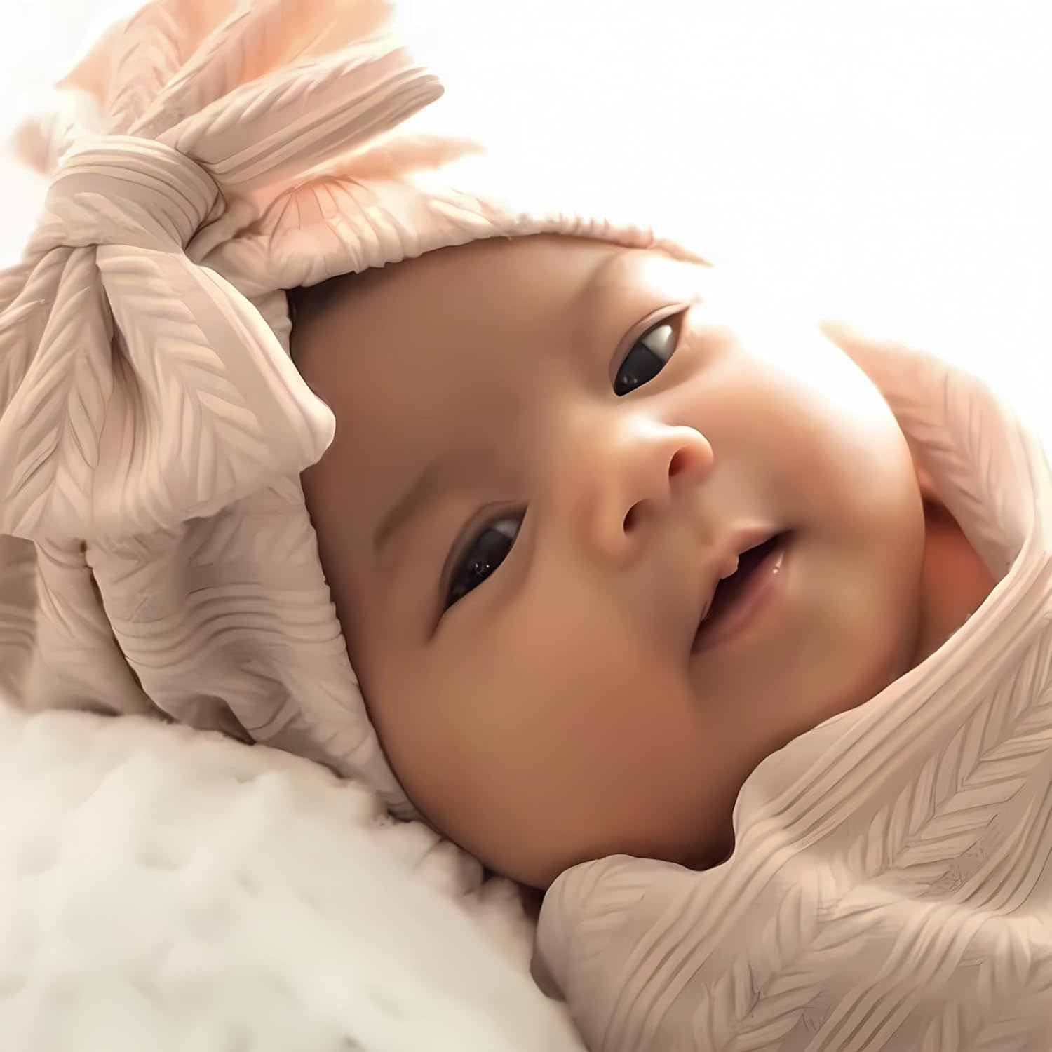 Jastore Baby Infant Swaddle Blankets for Girls 3PCS Newborn Accessories Set with Matching Hat and Bow Headband (Beige, 33"*35")