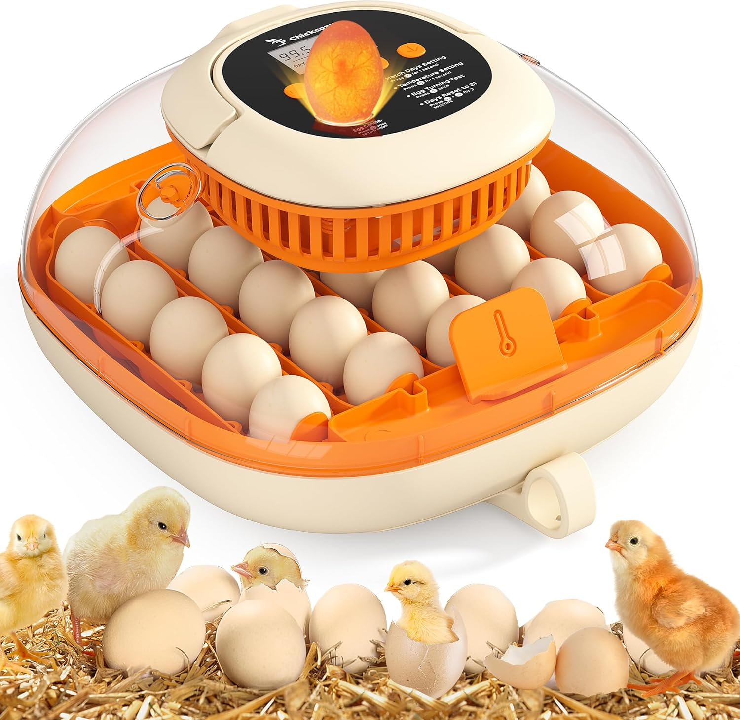 [2024 Upgrade] 25 Egg Incubator, Automatic Egg Turner with Thermometer Seat and Humidity Control, Egg Candler, 360&deg; View with Clear Window, Incubators for Hatching Chicks (Sunlit Orange) image number 3