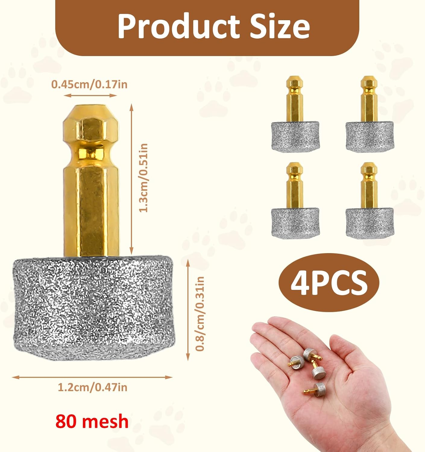Pack of 4 Dog Nail Grinder Replacement Heads for Claw Grinder Compatible with Casfuy N10 N20 N30, Dog Nail Grinder 80 60 100 Mesh (4 X 80) image number 4