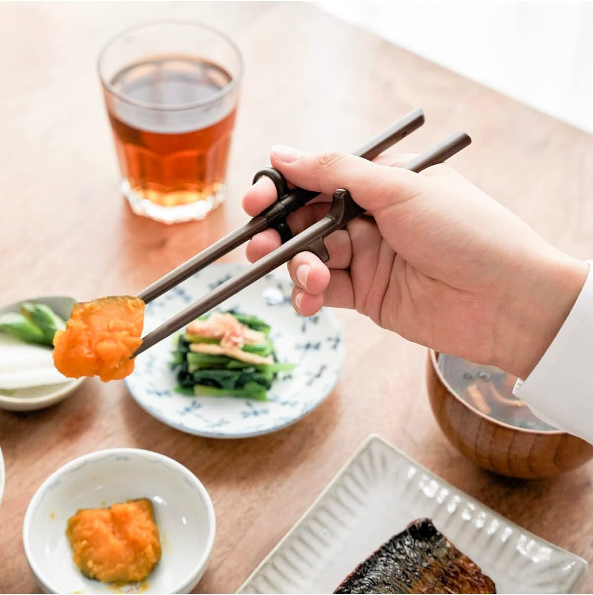 Edison Edison Chopsticks III, Left Hand, Dark Brown, 7.9 Inches (20 Cm), for Adults, Correct Grip, Just Put Your Finger in the Ring, Discipline Chopsticks, 1 Pair image number 3