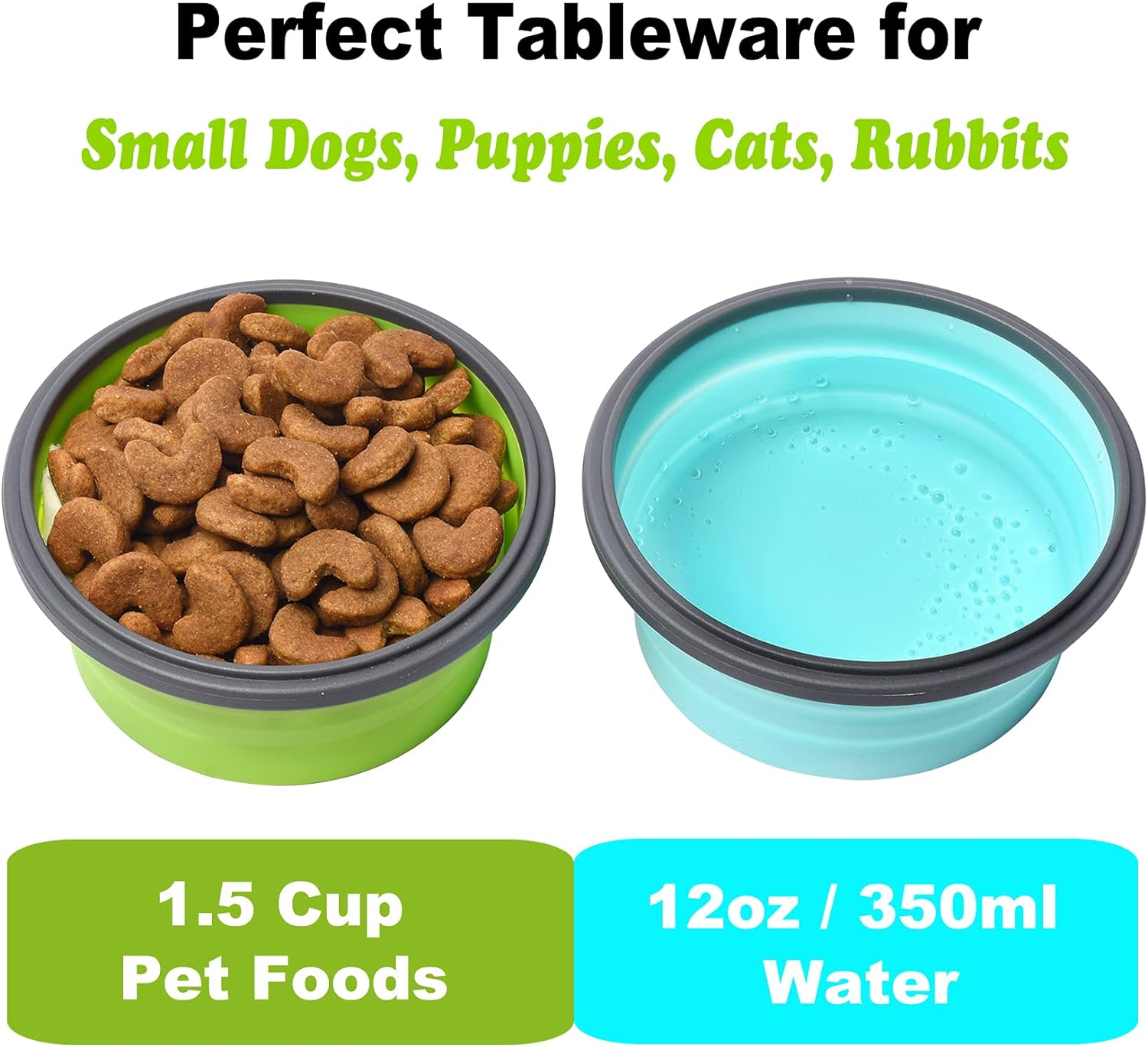 Collapsible Dog Bowls with Lids, 2 Pack Travel Dog Bowls for Small Size Dogs, Silicone Portable Dog Food Bowls Water Cup Cat Bowls Dish for Camping Traveling Walking, 12 Oz 350Ml image number 2