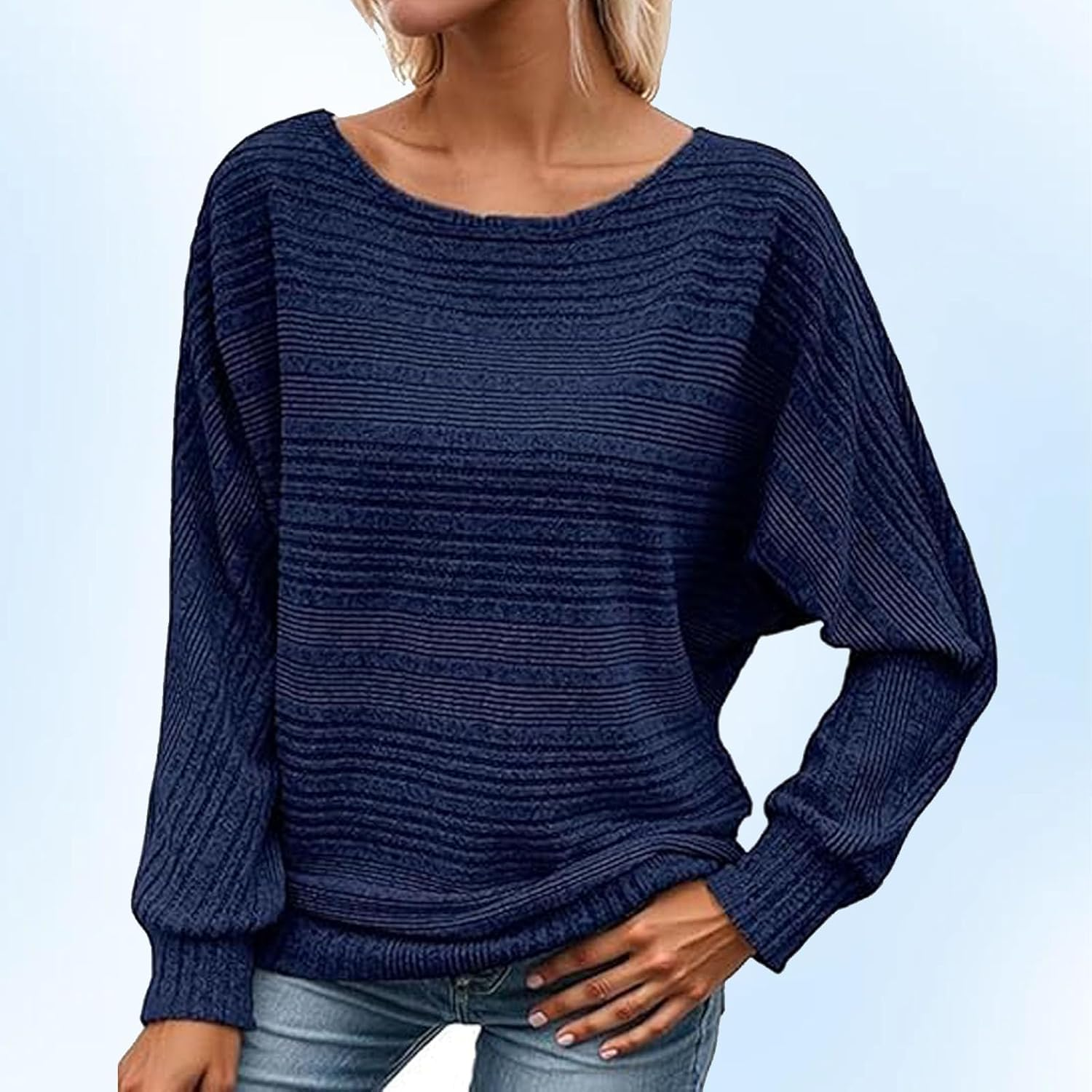 Women'S Batwing Sleeve Sweater - Lightweight Knit Pullover W/Crewneck, Long Sleeve Casual Tunic Top for Fall Winter Layering image number 2