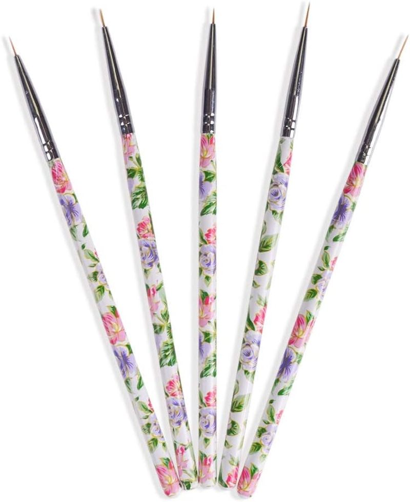 5Pcs Flower Handle Nail Art Brush Pen Professional Nail Art Paint Drawing Brush Kit Nail Manicure Tools 14Cm Zhengpingpai image number 4