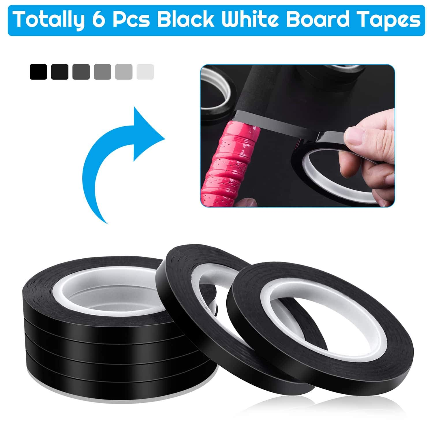 Audab 6 Rolls 1/4 Pinstripe Tape Vinyl Chart/White Board Tape Lines Dry Erase Whiteboard Thin Tape Pinstriping Graphic Grid Marking Tape image number 1