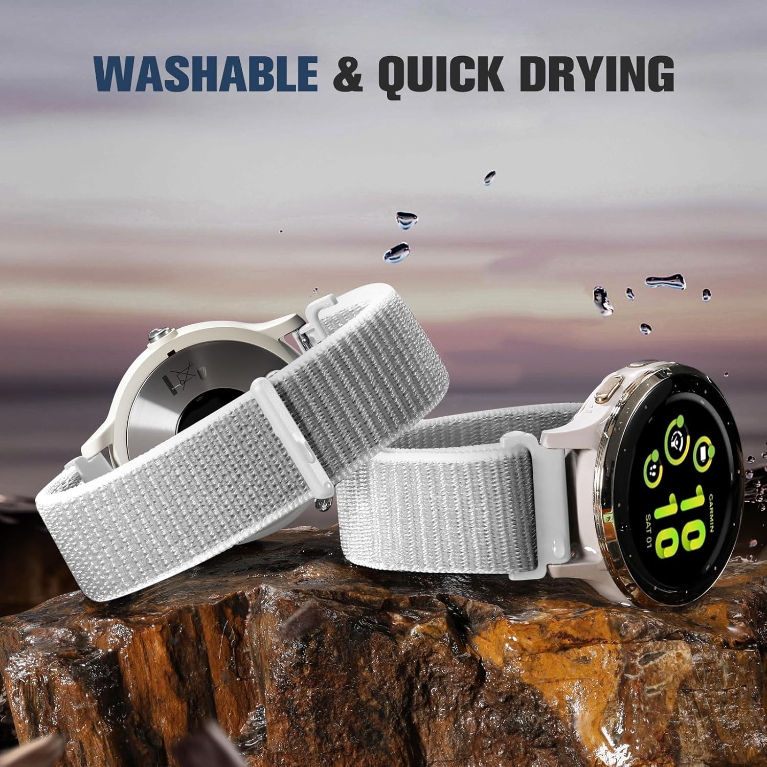 Ouwegaga 20Mm Watch Band Compatible with Garmin Vivoactive 6 5 3/Forerunner 245/645, 22Mm Watch Band Compatible for Garmin Venu 3/Venu 2/Vivoactive 4 45Mm/Forerunner 255/265, Soft Nylon Sport Strap image number 2