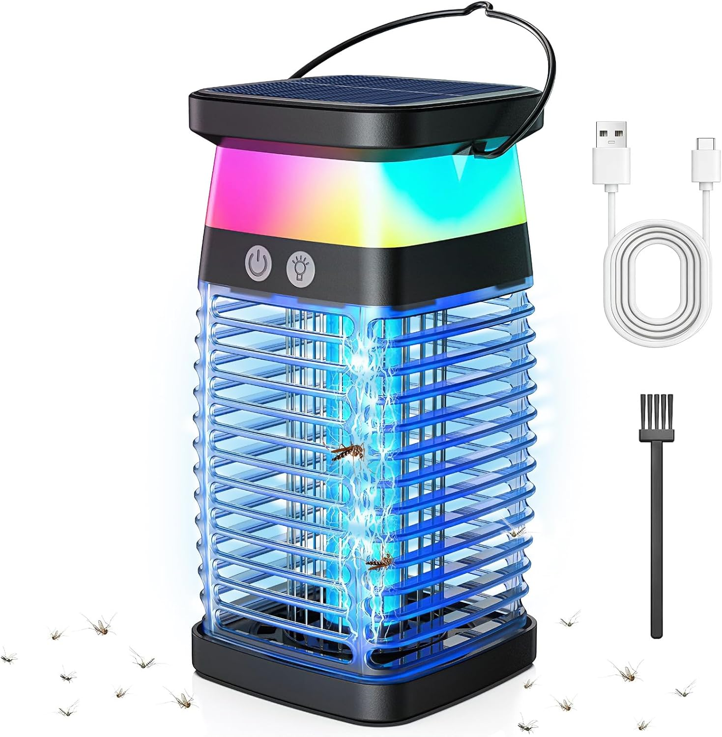 Solar Bug Zapper Electric Mosquito Zapper with Switch & 7 Modes, 4200V Rechargeable Fly Trap Outdoor & Indoor Insect Killer with RGB Light,Panel Sensor&Reading Lamp,Portable Trap Lamp for Garden&Camp image number 3