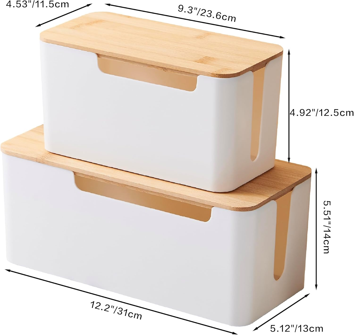 [Set of 2] Wood Cover Cable Management Box Set, Wire Ties Included to Organize Desk Cord Cables, Hide TV Computer Wires, Power Strips, USB Hub to Make Your Home, Office Neat and Clean (White) image number 5