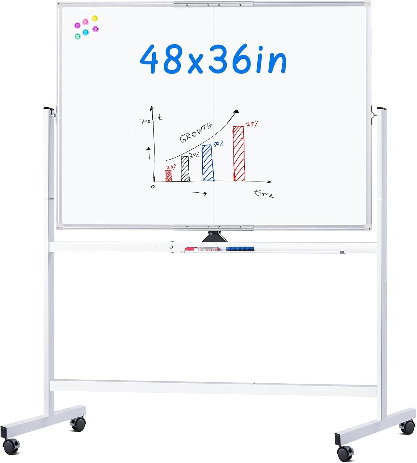 PTEROMYS Rolling Whiteboard, 48X36 Large Magnetic White Board with Stands, Big Double-Sided White Board Dry Erase on Wheels for Homeschool, Home Office, Office, School (48 X 36) (White) image number 1