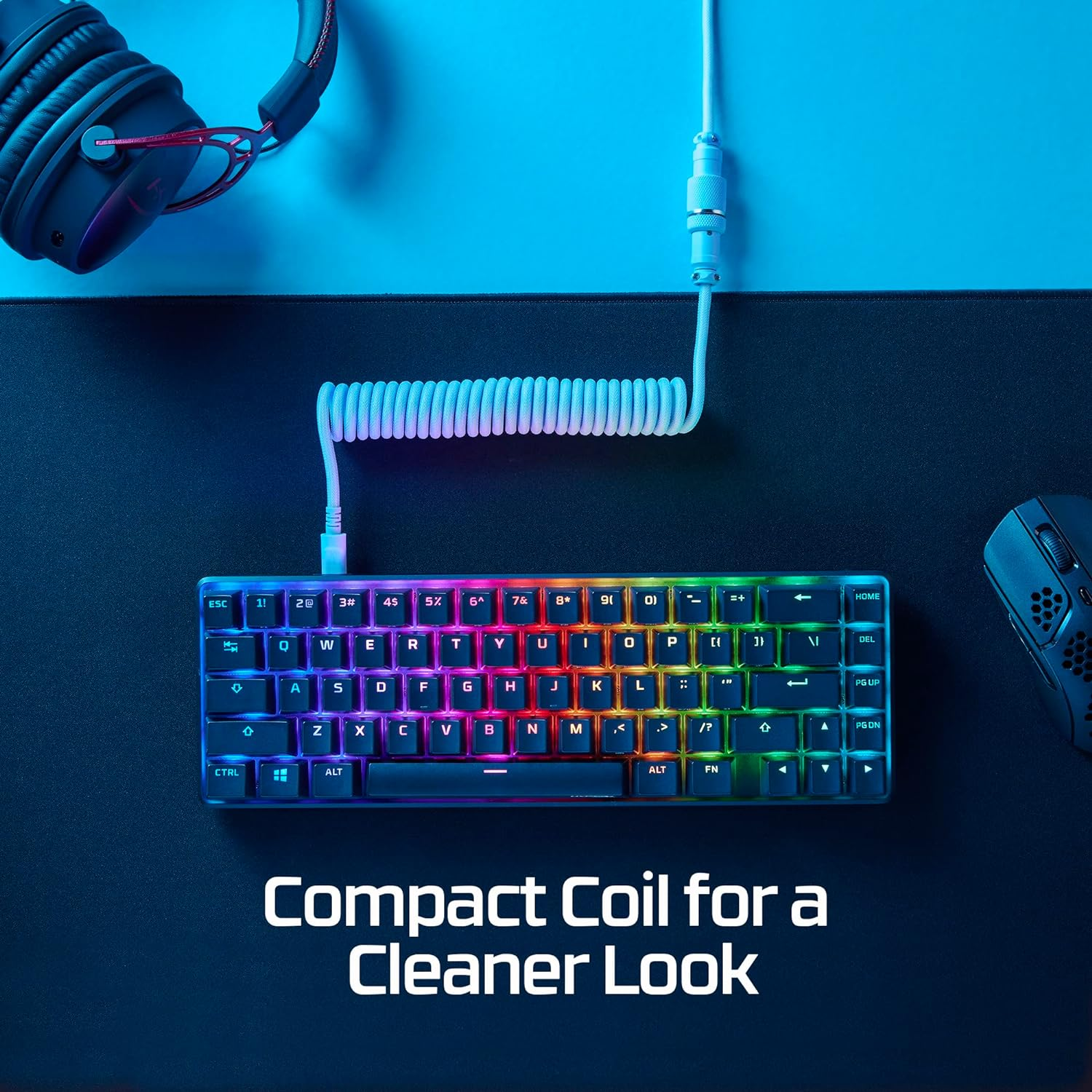 Hyperx Coiled Cable - Durable Coiled Cable, Stylish Design, 5-Pin Aviator Connector, USB-C to USB-A - Light Green/White - Grey image number 7