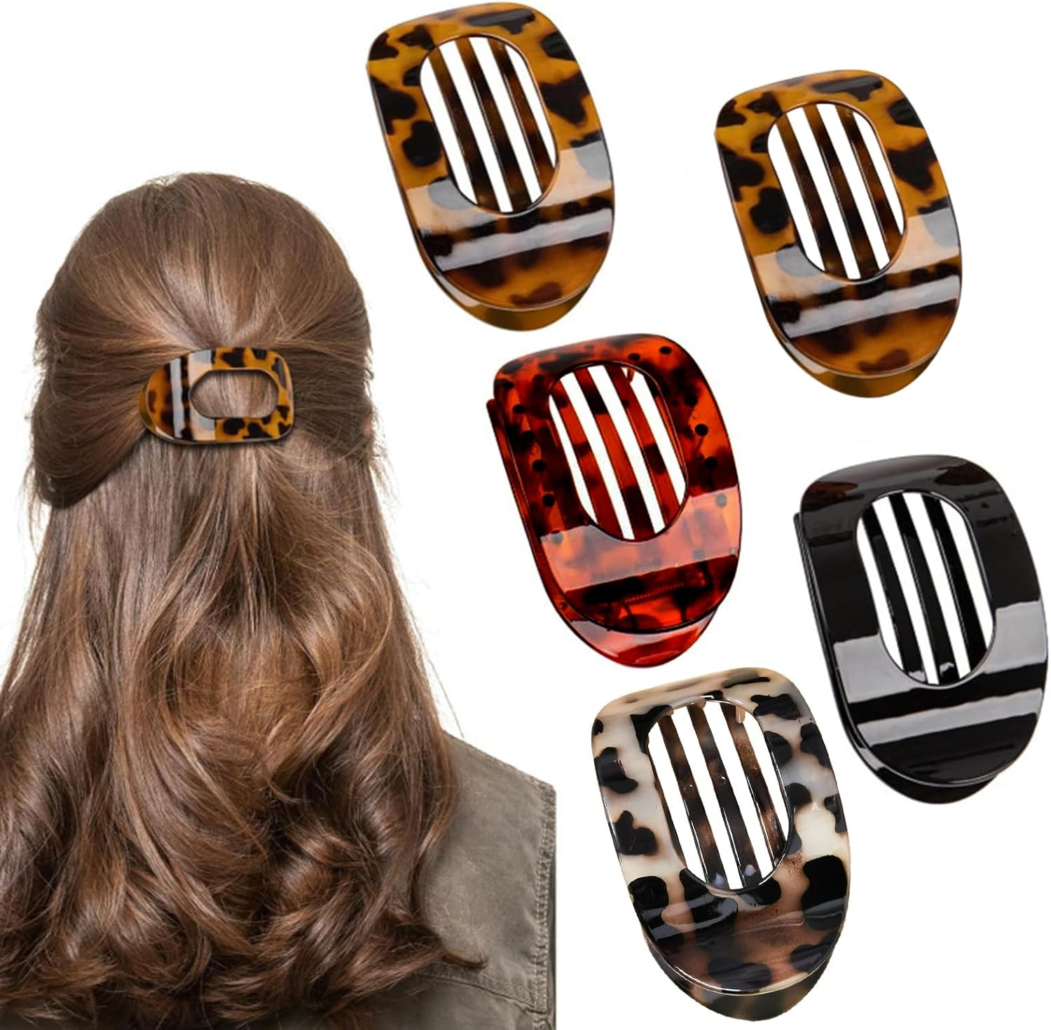 5 Pcs Flat Hair Clips French round Lay down Claw Clips for Women, Duckbill Design Strong Hold Clip, Flat Claw Barrettes for Thick/Thin Hair, Comfortable for Driving/Lying, Stylish Hair Accessories (5) image number 6