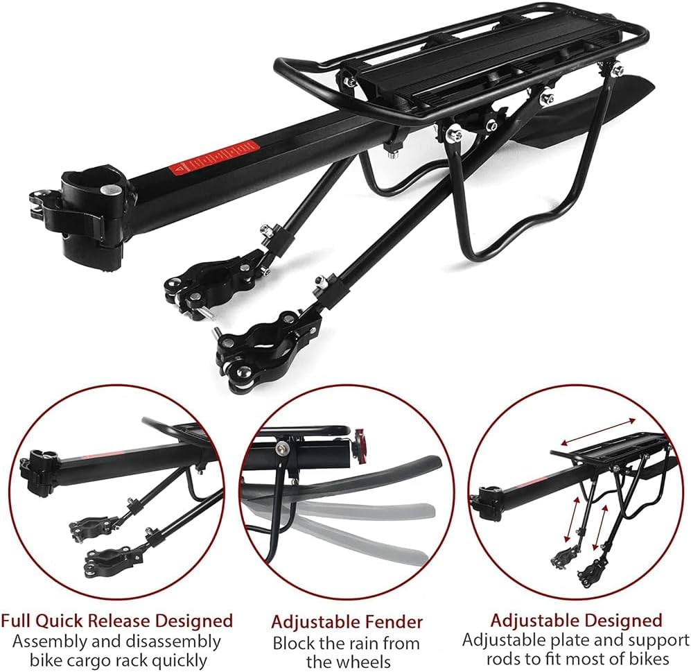 Rear Bike Rack, Bike Cargo Rack with Detachable Fender, Universal Adjustable Bicycle Carrier Rack, Quick Release Mountain Road Bicycle Rear Racks, 50 Kgs Capacity image number 1