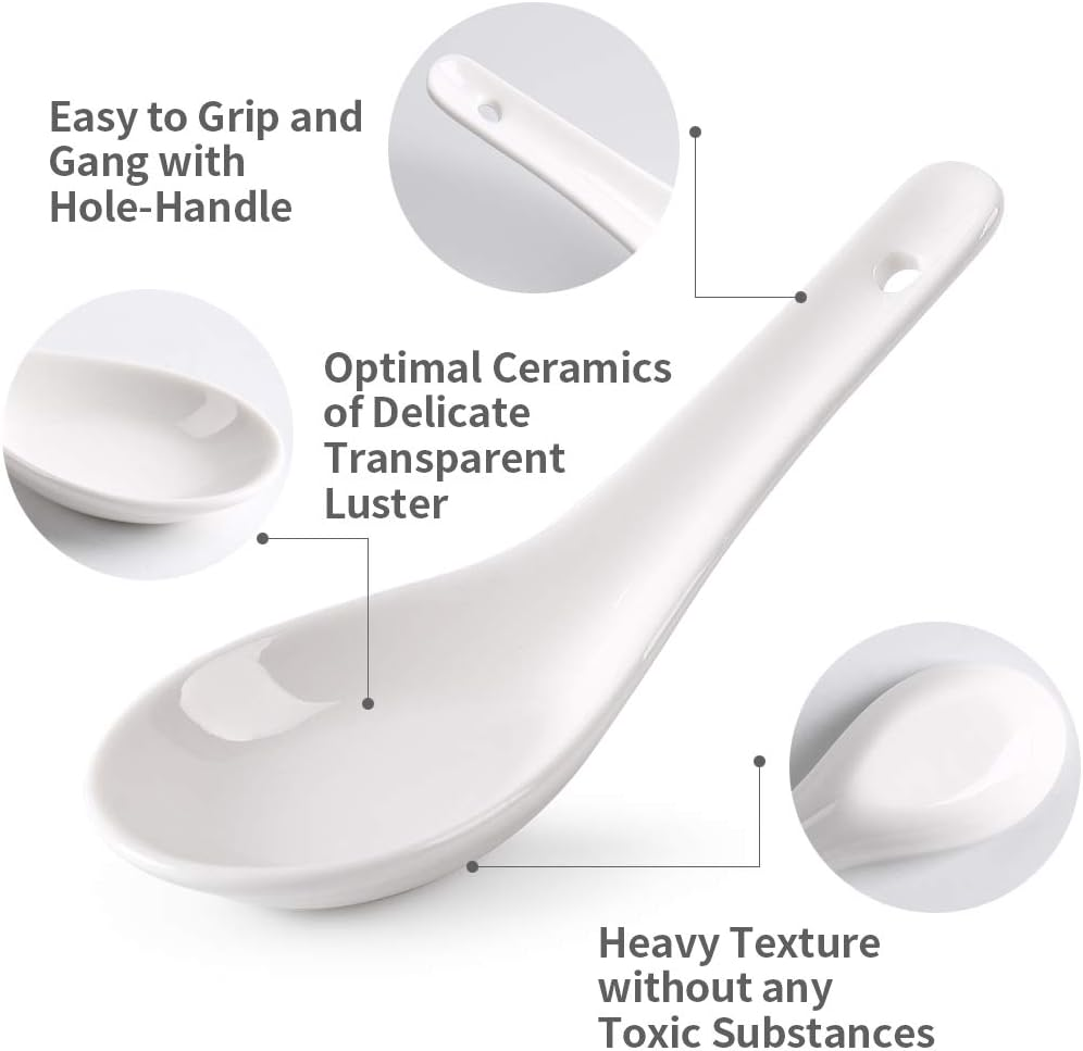 HAPPY KIT Asian Soup Spoons Set of 12, Ceramic Ramen Spoons Set Proper for Corelle Pho Miso Wonton Ramen Dumpling Macaron Dishwasher & Oven Safe image number 2