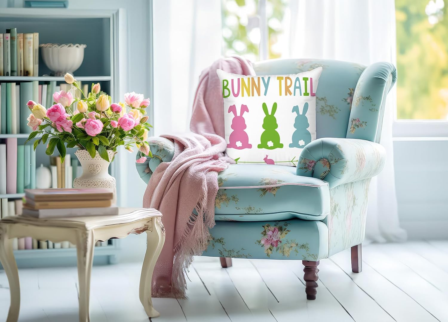 Minetom Easter Pillow Covers 18X18 Set of 4 Easter Decorations for Home Bunny Truck Hello Peeps Hip Hop Colorful Pillows Easter Decorative Throw Pillows Spring Easter Farmhouse Decor image number 1