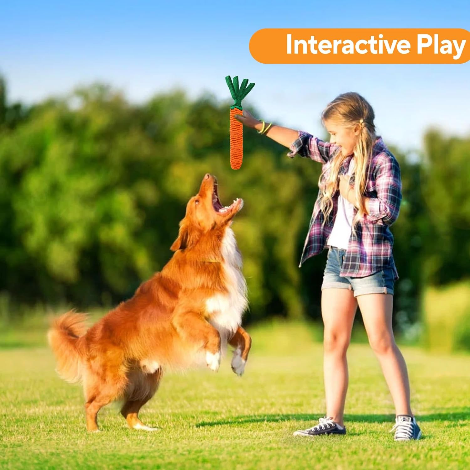 LIFLIX Dog Rope Toy, Tug of War Dog Toy, Cute Carrot Dog Toy with Crinkle Paper Tags, Carrot Shape image number 5