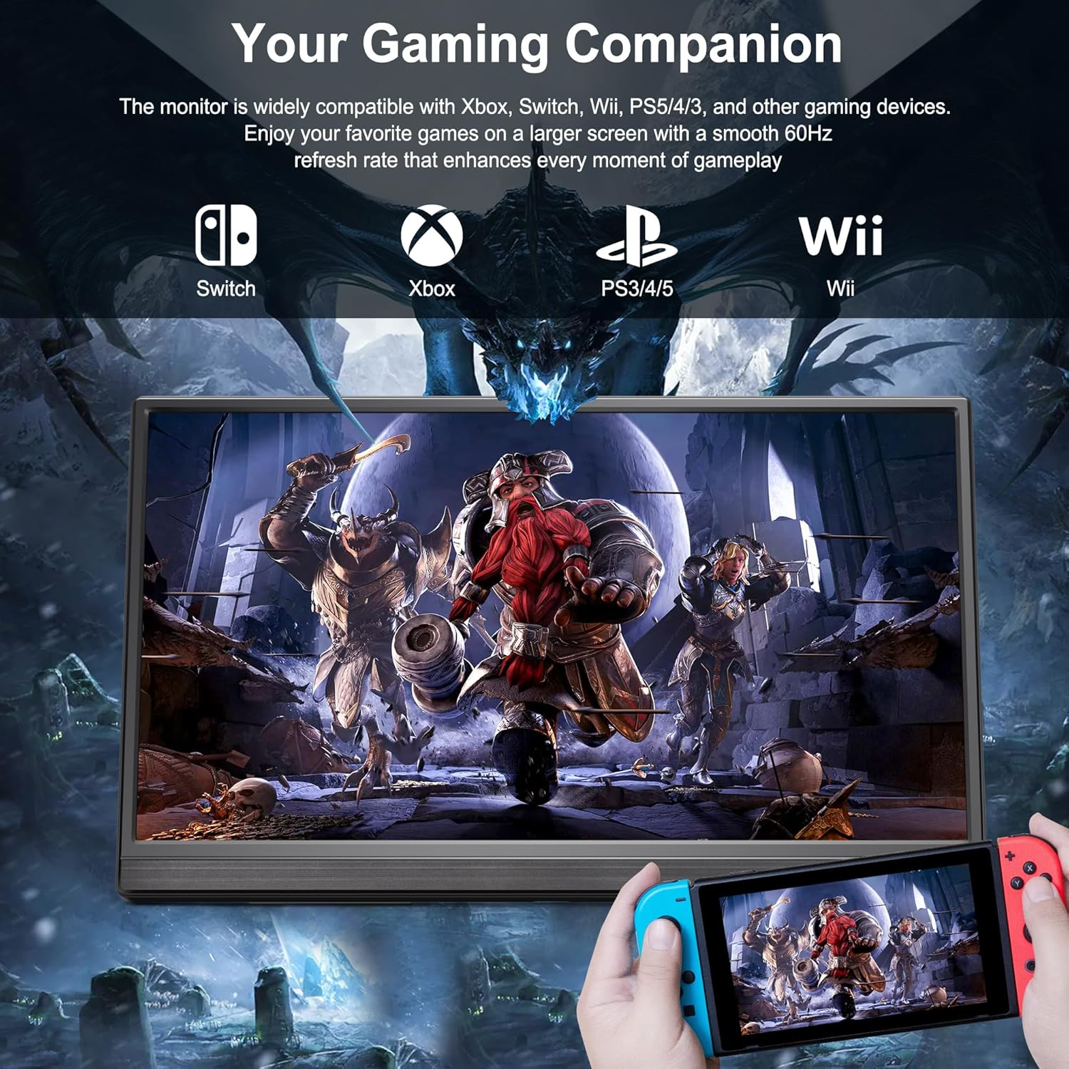 DANWIRT Portable Monitor 15.6" FHD 1080P IPS, USB-C/HDMI, Built-In Stand, Display for Laptop, PC, Mac, PS4/PS5, Xbox &ndash; Lightweight Travel Monitor image number 3