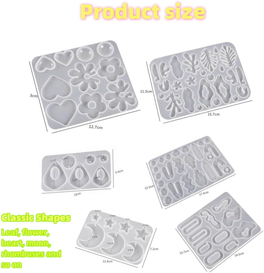 Resin Earring Molds Set, 6 Pieces, Silicone Jewelry Making Kit with Holes for Earrings, Necklace, Pendant image number 3