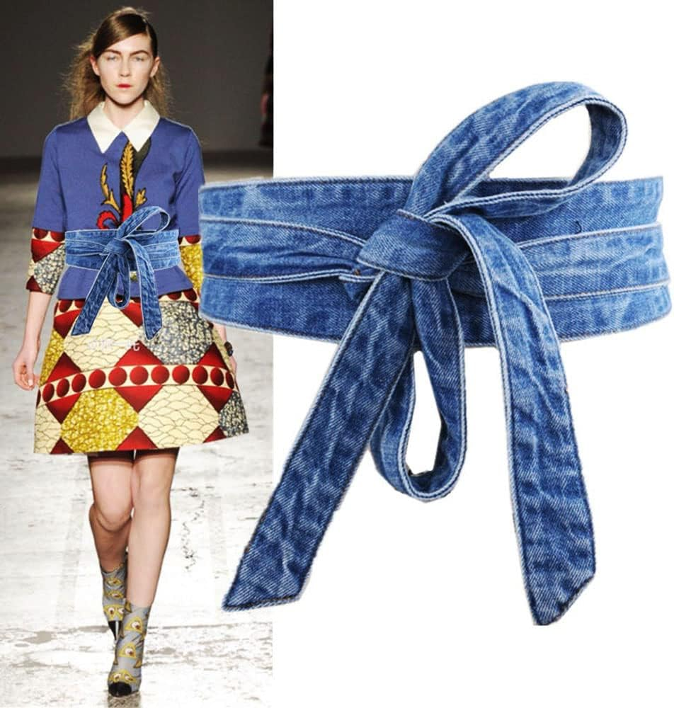 Aecibzo Women'S Denim Wide Waist Belt Self Tie Wrap around Obi Waist Band Cinch Boho Belt image number 2