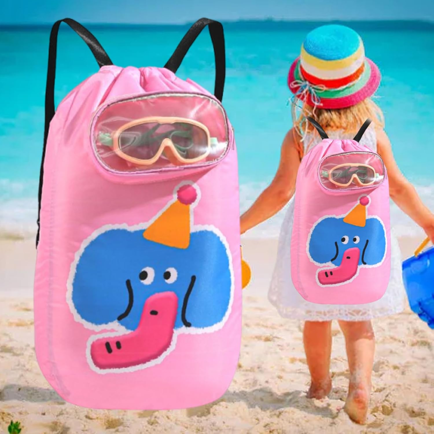 Rronnoy Kids Swim Bag - Drawstring Backpack Swimming Bag - Sandproof Large Capacity, Lightweight Travel Accessories for Sports Gym Camping Summer Vacation image number 2