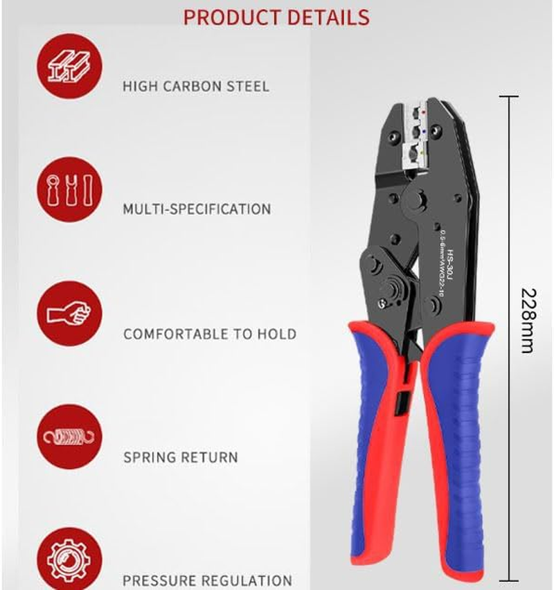 SOVYOULIVE Crimping Tool for Heat Shrink Connectors AWG22-10 (0.5-1.5Mm&sup2;)(1.5-2.5Mm&sup2;), Insulated Ratcheting Wire Terminal, Electrical Crimper Plier for Electrical Connectors