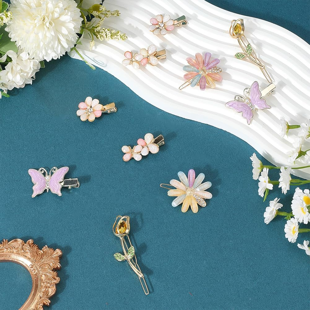 SUNNYCLUE 10Pcs Butterfly Alligator Hair Clips Decorative Hair Barrettes Colorful Alloy Resin Rhinestone Flower Floral Aesthetic Metal Bobby Hairpins Accessories for Short Long Hairstyle DIY Decor