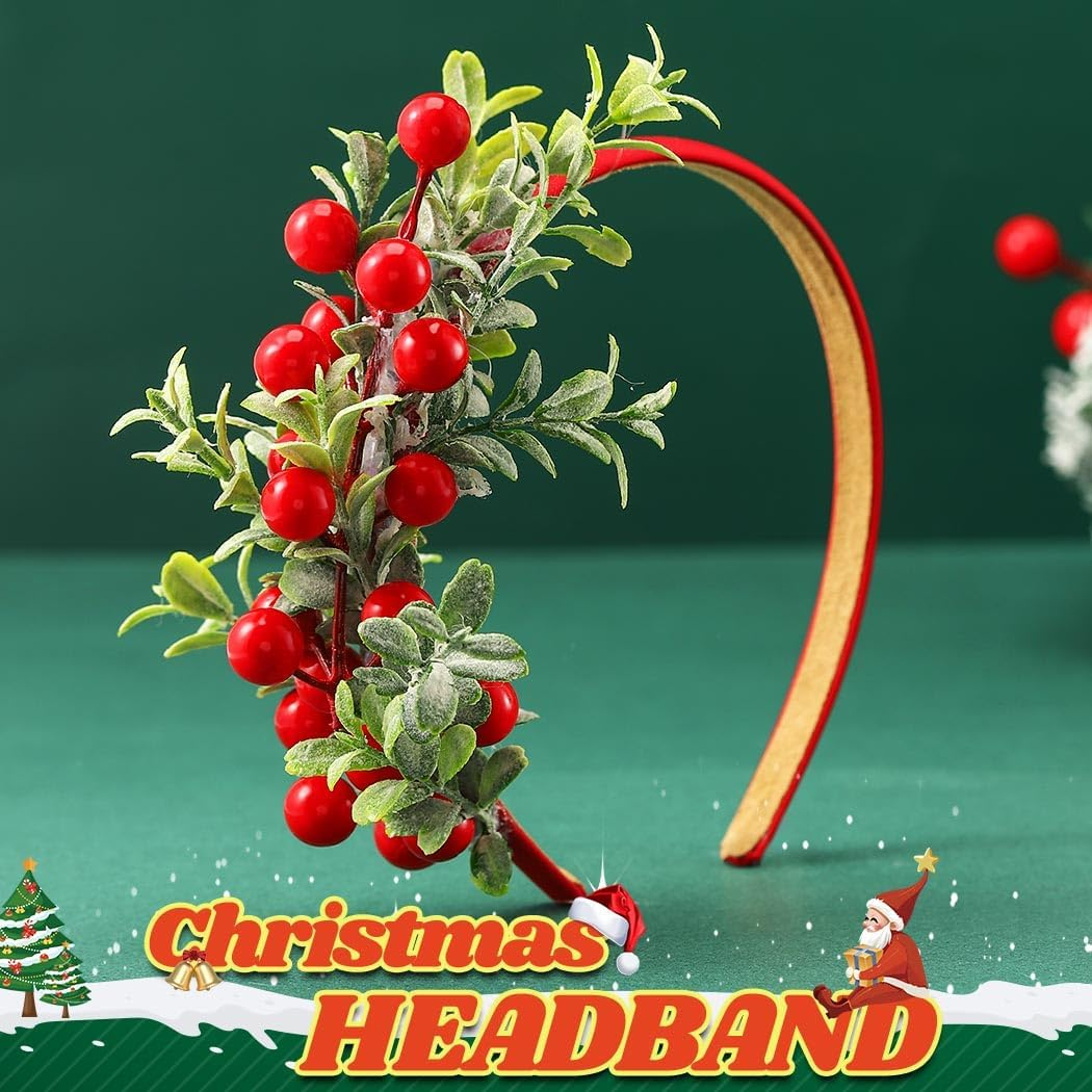 Gortin Christmas Headbands Xmas Flower Headband Red Berries Hair Hoop Snow Christmas Wreath Hair Band Holiday Party Costume Hair Accessory for Women and Girls (Type A) image number 3