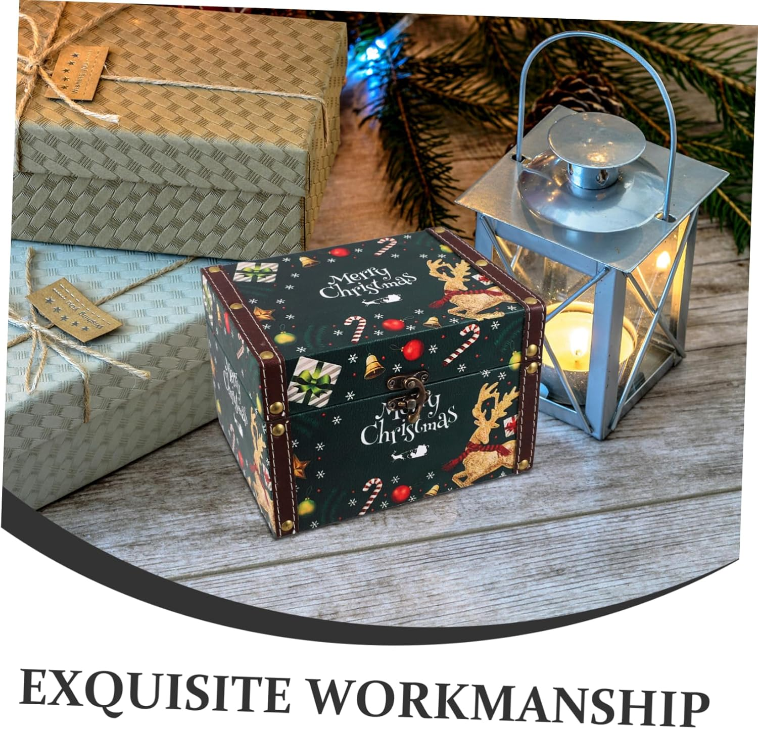 MAGICLULU Wooden Storage Box Christmas Style Candy Box Vintage Style for Christmas Party Favor image number 5