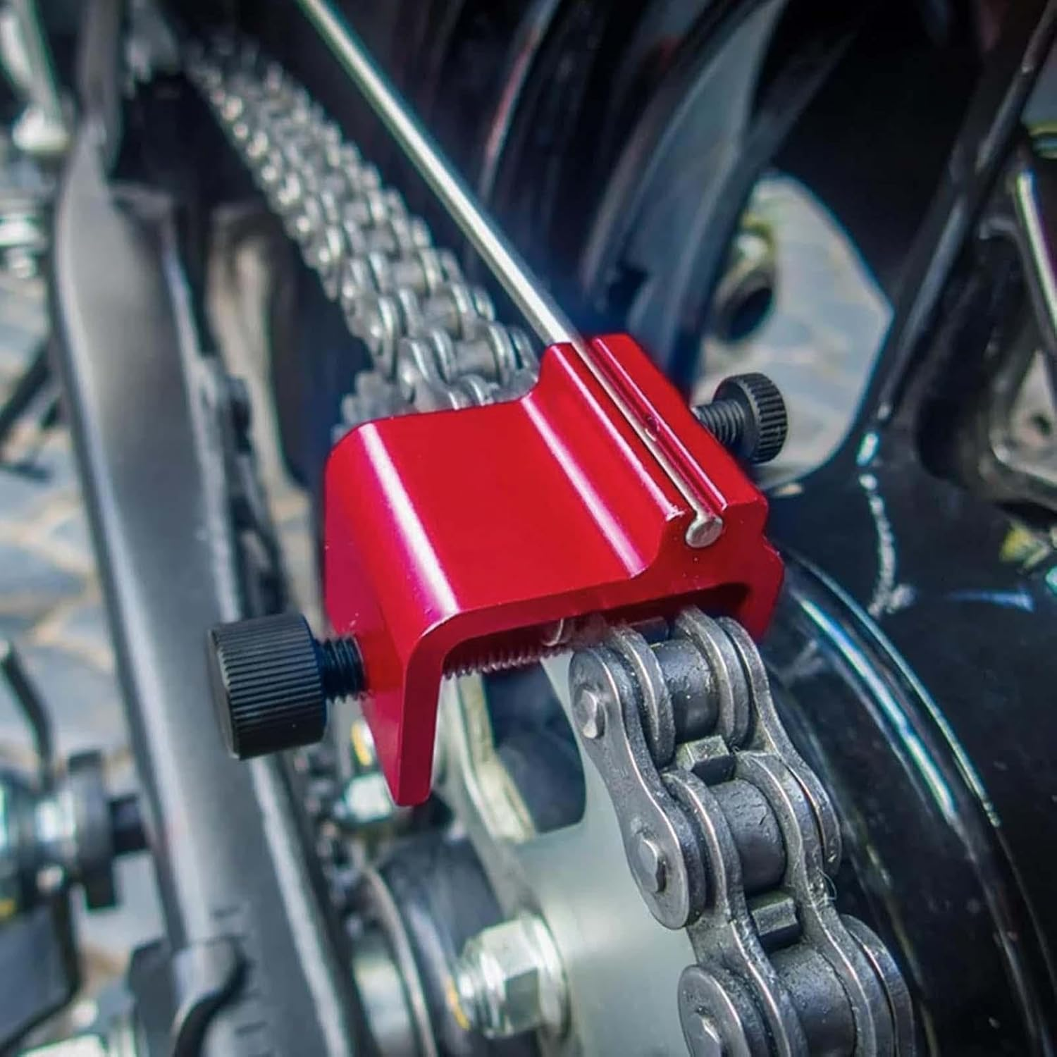 Chain Quick Alignment Tool - Repair Scooter Quick Adjusting Alignment Tool | Aluminum Alloy Chain Alignment Tools for Atvs, Motorcycles, and Other Vehicle Chains - Red image number 2