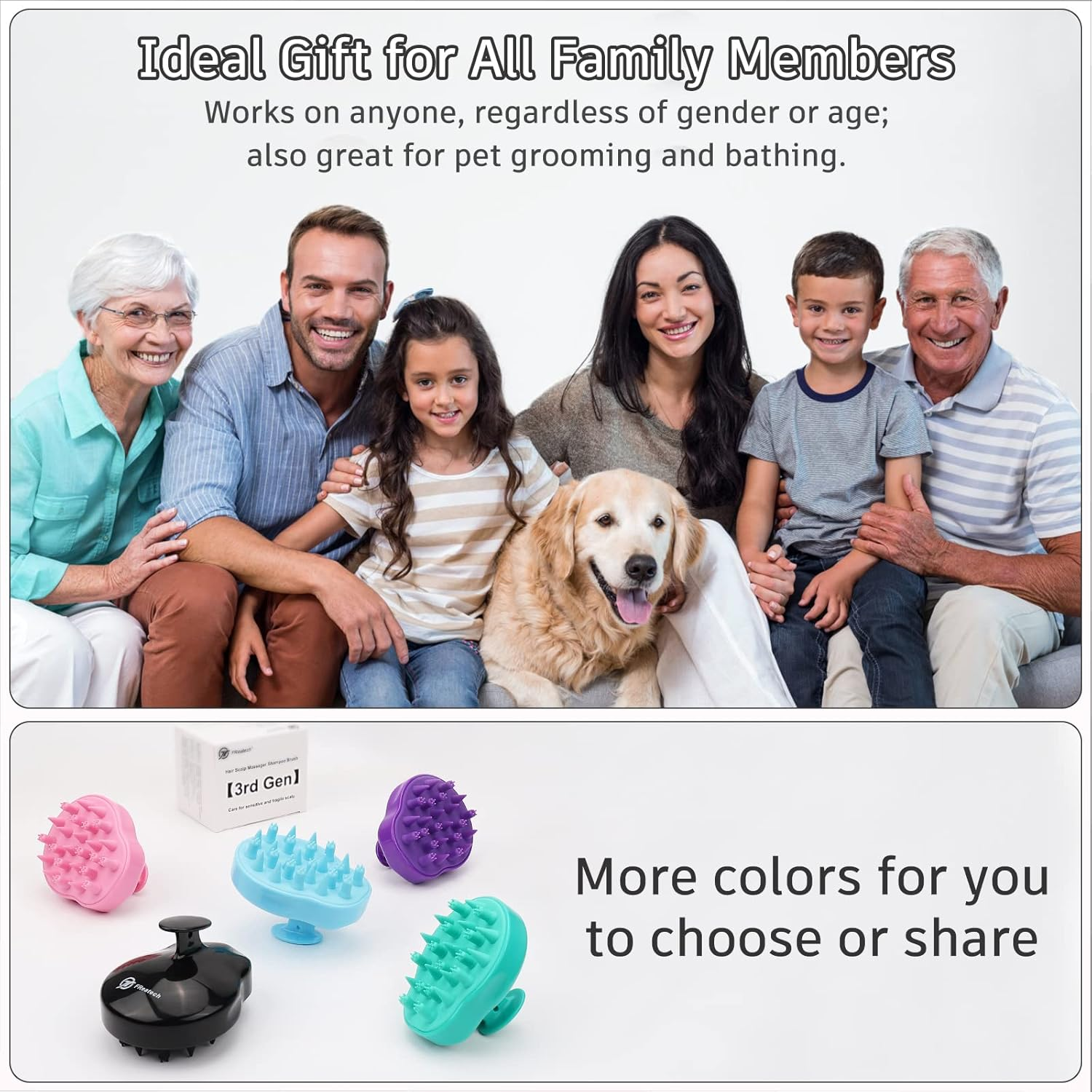 FREATECH Updated Hair Scalp Massager Shampoo Brush with 2 Types of Silicone Bristles, Finely Clean and Scrub Gently, Care for Sensitive & Delicate Scalp, Exfoliate and Stimulate Hair Growth, Black image number 4