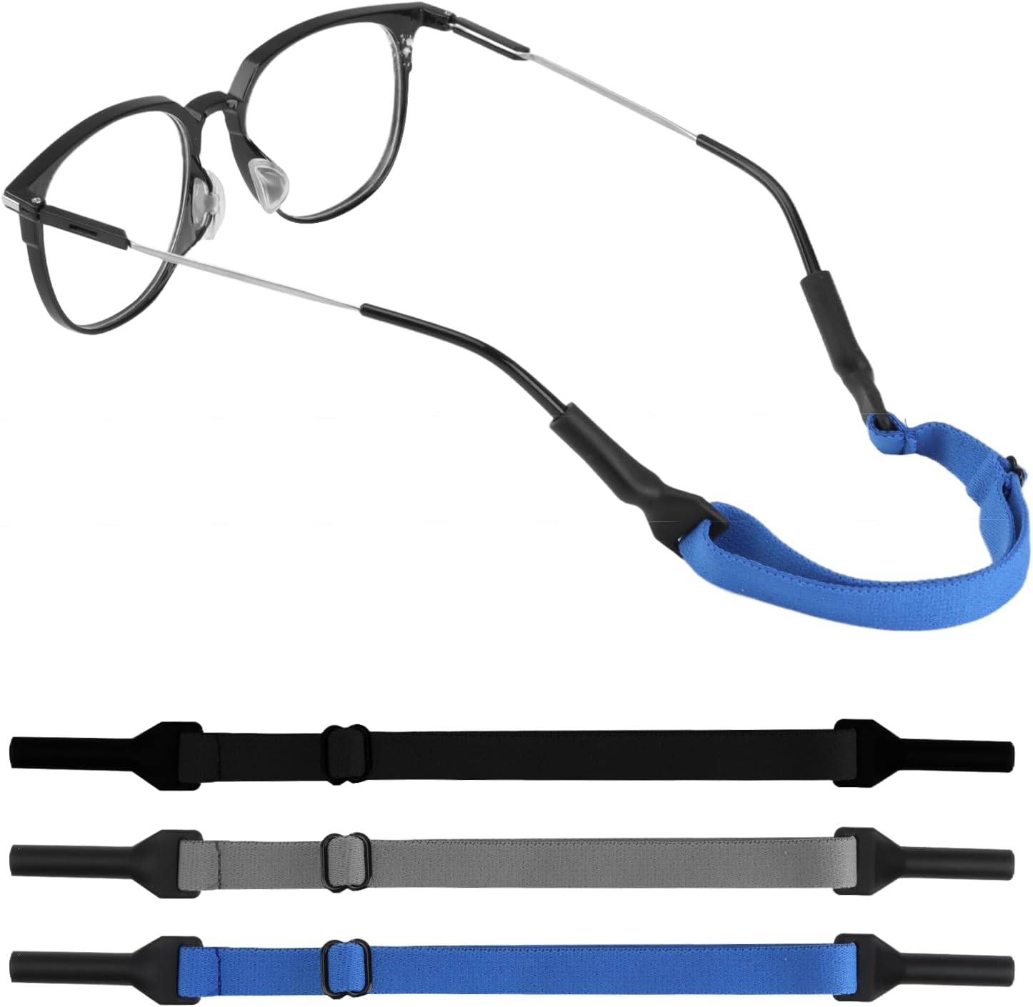 3 Pcs Black Adjustable Glasses Strap, Elasticity Anti-Slip Sport Eye Glasses Strap Suitable for Running Cycling Outdoor Exploration for School-Age Children Sports Enthusiasts