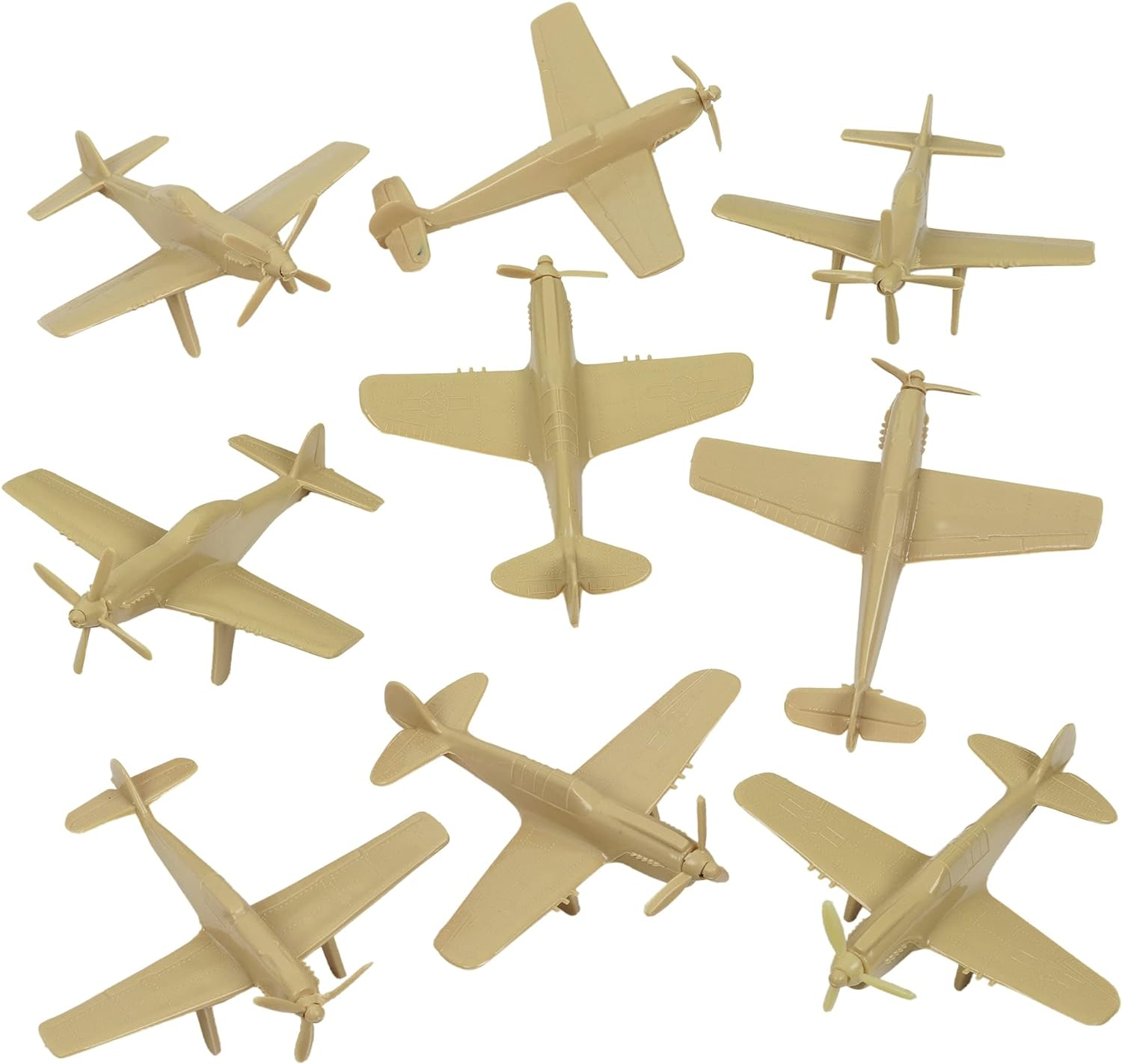 Tim Mee Toy Timmee WW2 Fighter Ace Planes - Tan 9Pc Plastic Army Men Airplanes USA Made 67727 - Gray image number 2