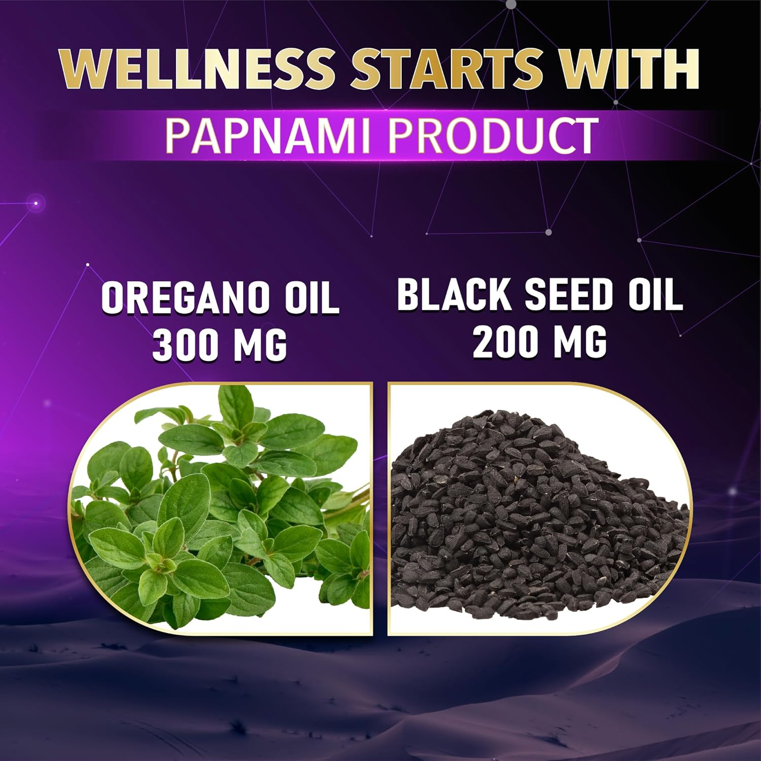 Papnami 2-In-1 Oregano Oil with Black Seed Oil Supplements | High Absorption | Support Digestive Health | 90 Softgel Count