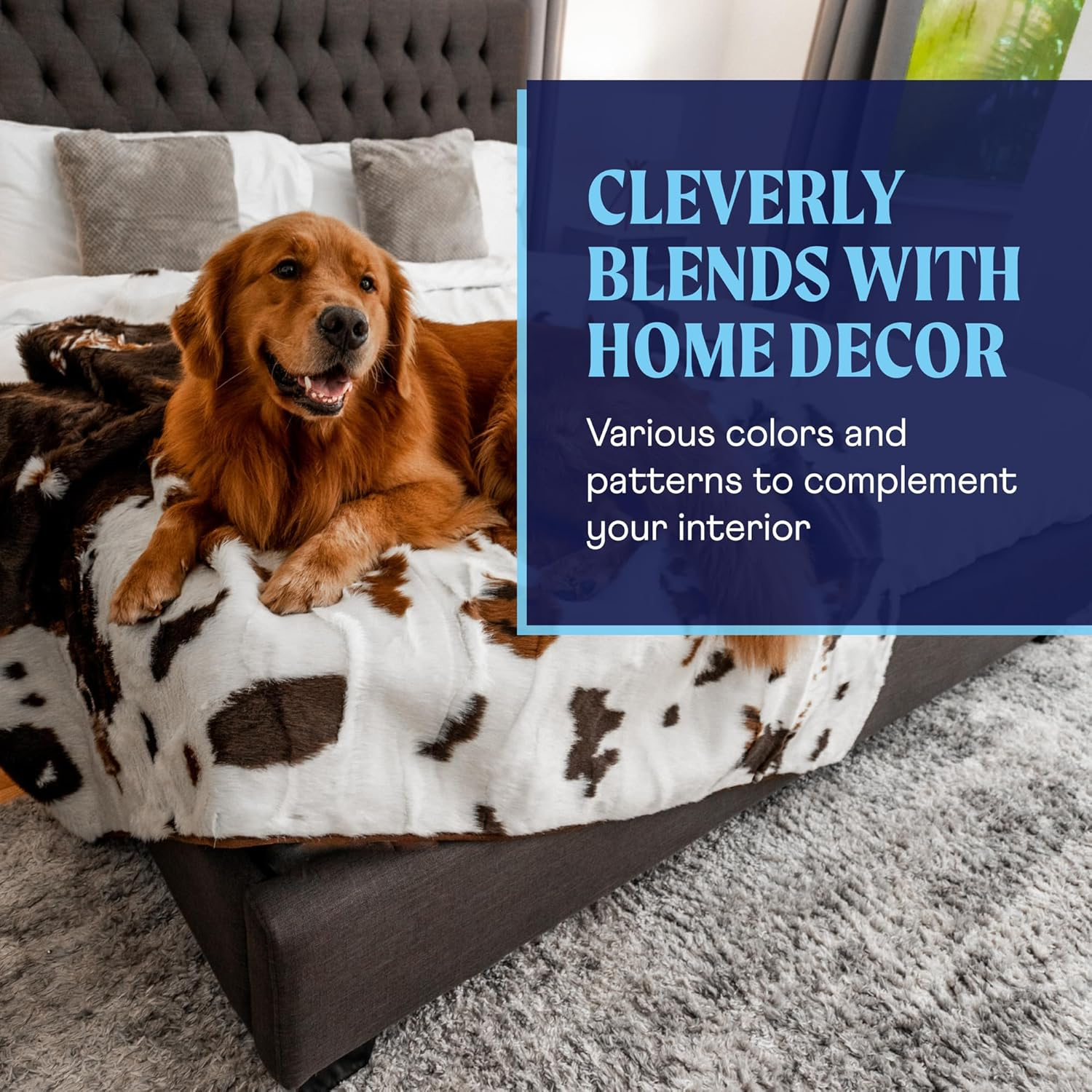 Pupprotector Waterproof Throw Blanket for Dogs and Cats, Pet Blanket Cover for Couches, Sofas, Beds, Car Seats, Furniture, Calming Soft Faux Fur, Brown Cowhide, Original (60" L X 50" W) image number 5