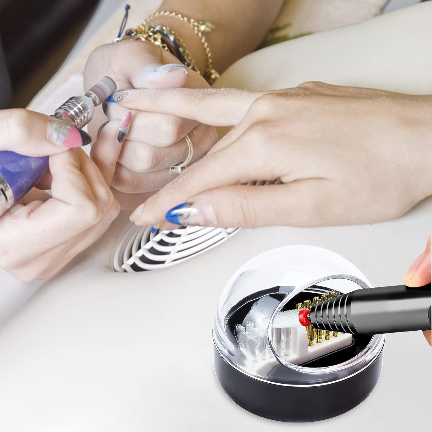 AMAZDIP Nail Drill Bits Cleaning Brush Case-Double Head Steel Wire Brush and Nylon Brush for Cleaning Carbide/Ceramic Nail Drill Bits-Black