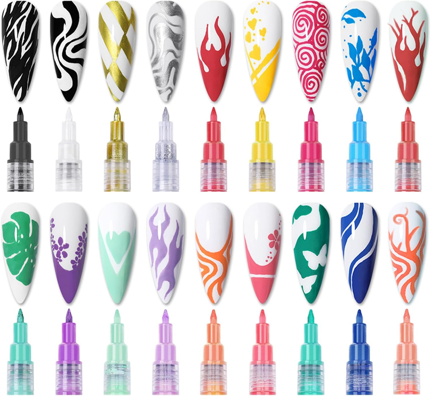 Dynaeuty 3D Nail Art Pens Set, 18 Colours, Quick Drying Acrylic Paint, Dotting Tools for Nail Design (Multicolor#A) image number 6